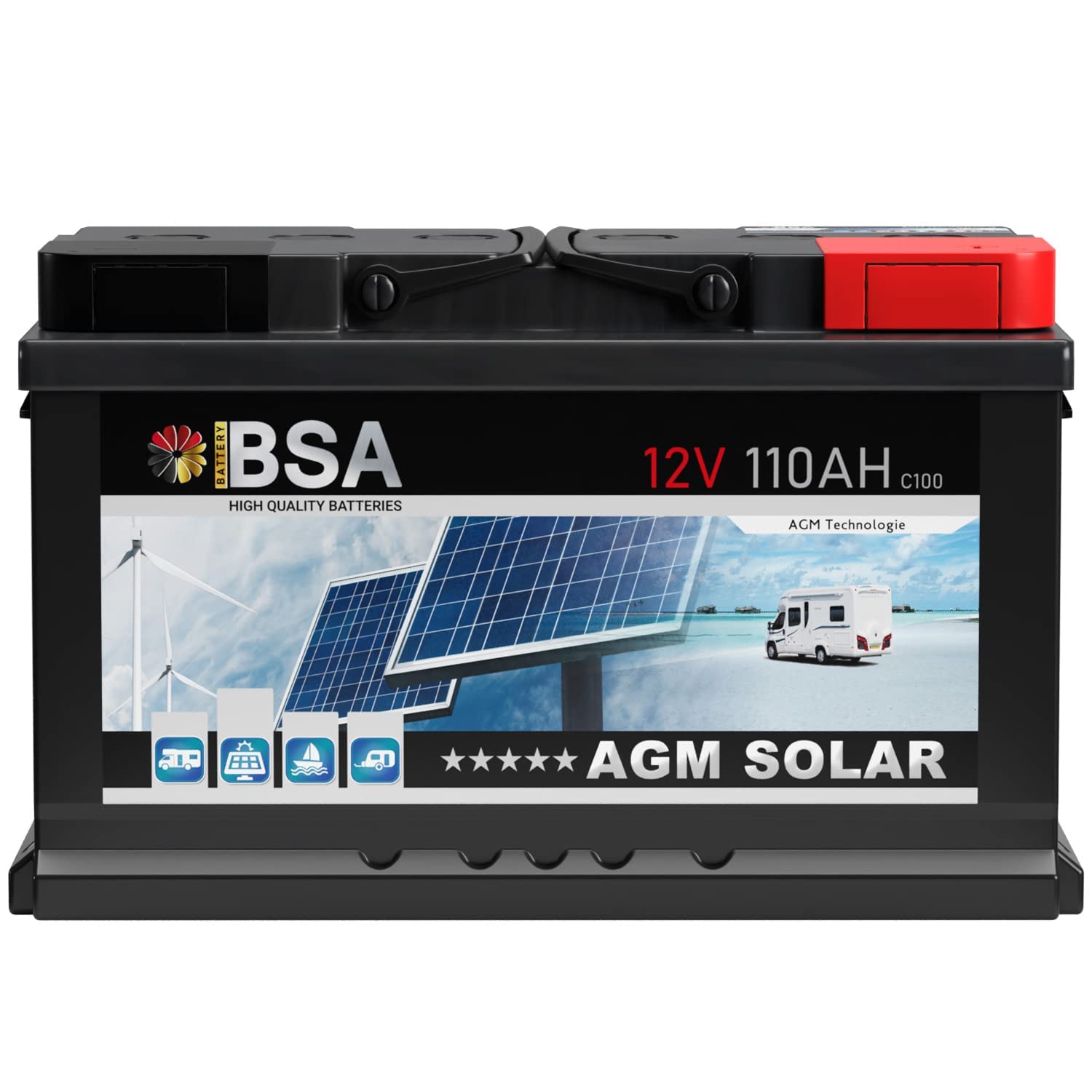 BSA AGM Batterie 110Ah 12V Solarbatterie ersetzt 100Ah Deep Cycle Wohnmobil Bootsbatterie zyklenfeste wartungsfreie VRLA Batterie von BSA BATTERY HIGH QUALITY BATTERIES