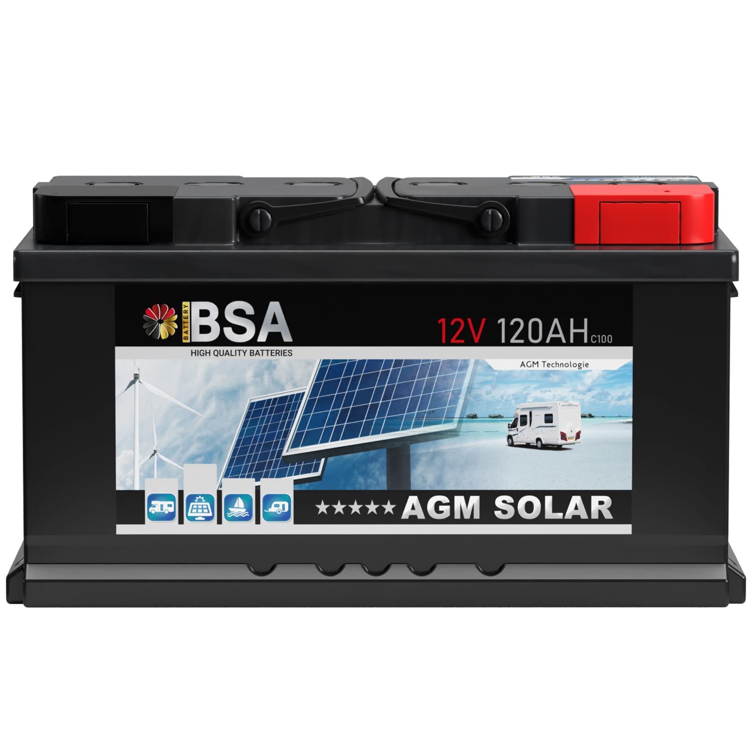 BSA AGM Batterie 120Ah 12V Solarbatterie Deep Cycle Wohnmobil Bootsbatterie zyklenfeste wartungsfreie VRLA Batterie ersetzt 100Ah 110Ah von BSA BATTERY HIGH QUALITY BATTERIES