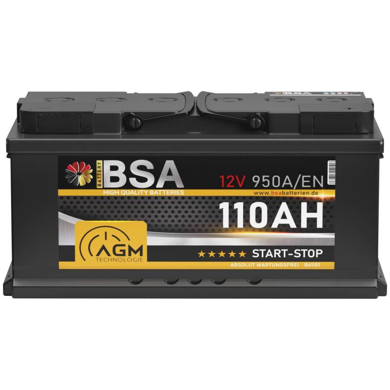BSA AGM Batterie 12V 110Ah 950A/EN Start-Stop Batterie Autobatterie VRLA statt 105Ah von BSA BATTERY HIGH QUALITY BATTERIES
