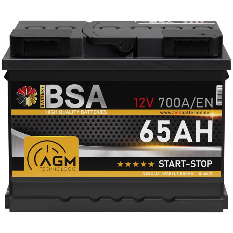 BSA AGM Batterie 65Ah 12V 700A/EN Start-Stop Batterie Autobatterie VRLA statt 60Ah von BSA BATTERY HIGH QUALITY BATTERIES