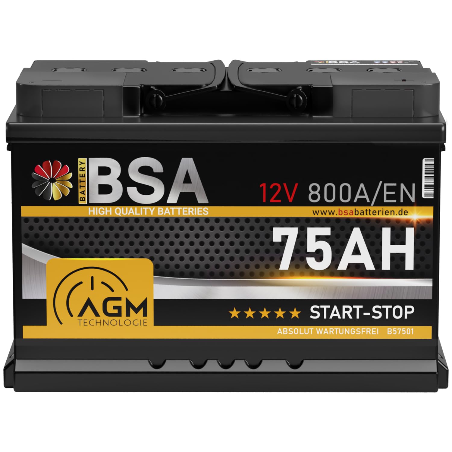 BSA AGM Batterie 75Ah 12V 800A/EN Start-Stop Batterie Autobatterie VRLA statt 70Ah von BSA BATTERY HIGH QUALITY BATTERIES