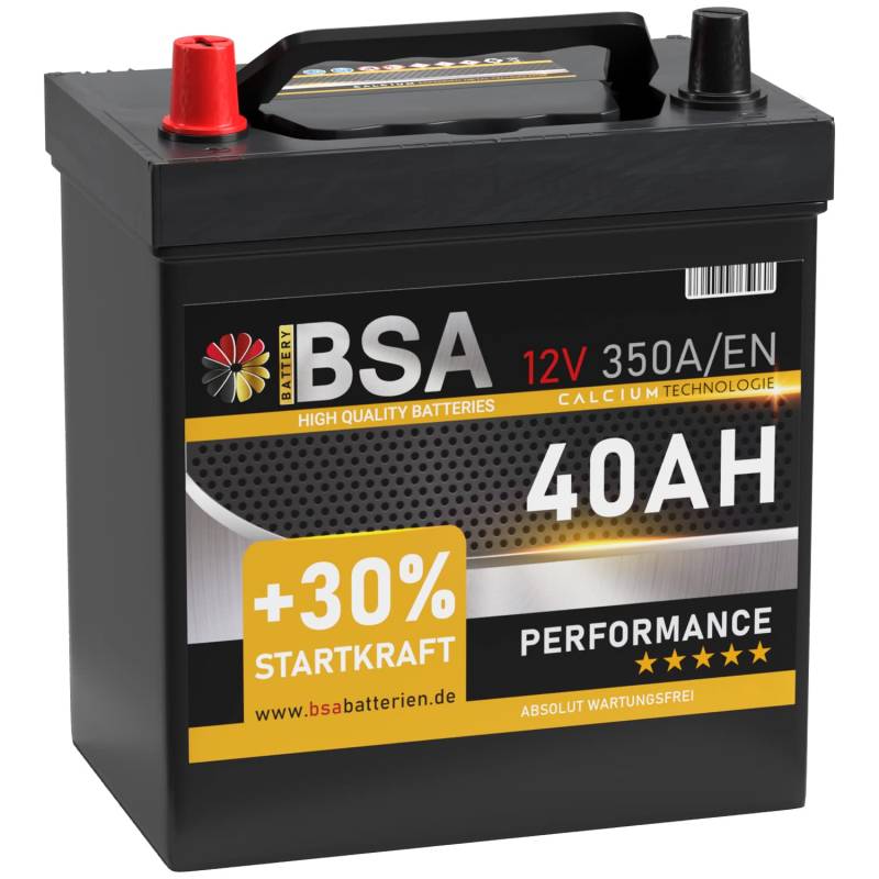 BSA ASIA Autobatterie 40Ah 12V 350A/EN ASIA Batterie Plus-Pol Links 30% mehr Startleistung ersetzt 35Ah 36Ah 38Ah 42Ah von BSA BATTERY HIGH QUALITY BATTERIES