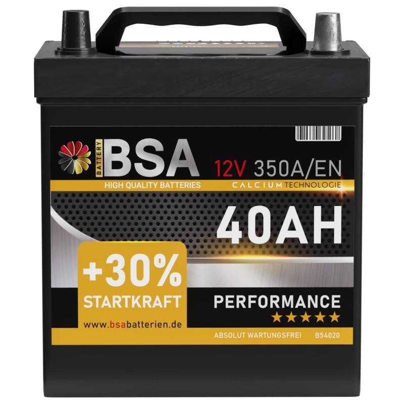 BSA ASIA Autobatterie 40Ah 12V 350A/EN ASIA Batterie Plus-Pol Rechts 30% mehr Startleistung ersetzt 35Ah 36Ah 38Ah 42Ah von BSA BATTERY HIGH QUALITY BATTERIES