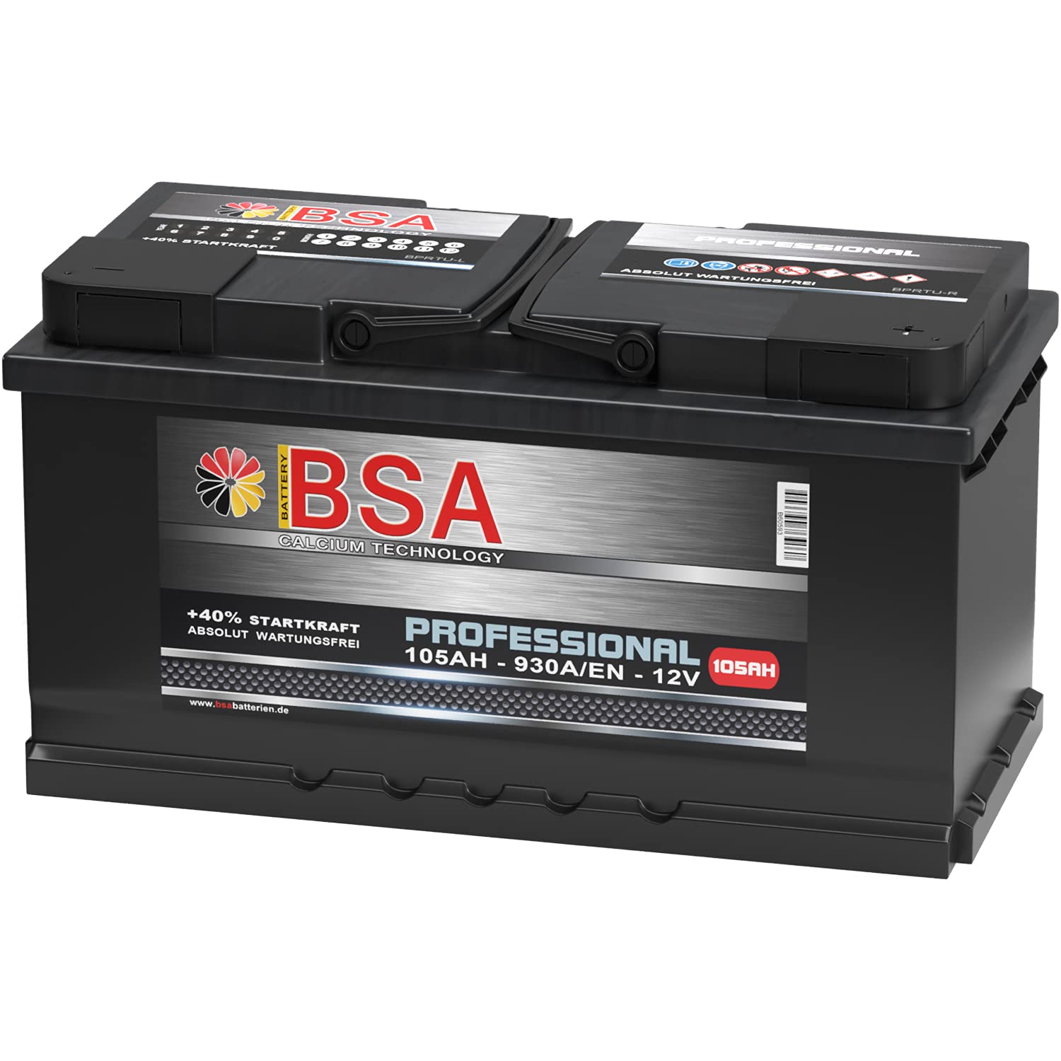 BSA Autobatterie 105Ah 12V 930A/EN ersetzt 100Ah Extreme Startkraft BSA Autobatterie 105Ah 12V 930A/EN ersetzt 100Ah Extreme Startkraft von BSA BATTERY HIGH QUALITY BATTERIES