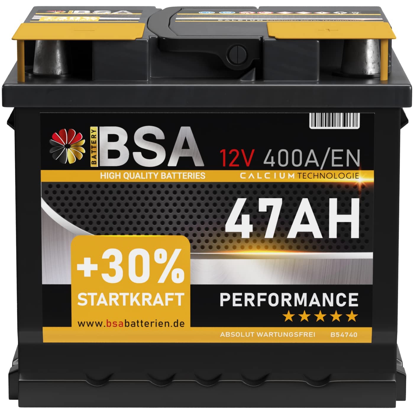 BSA Autobatterie 47AH 12V Batterie 400A/EN +30% Startleistung ersetzt 44Ah 45Ah 50Ah 46Ah 40Ah von BSA BATTERY HIGH QUALITY BATTERIES
