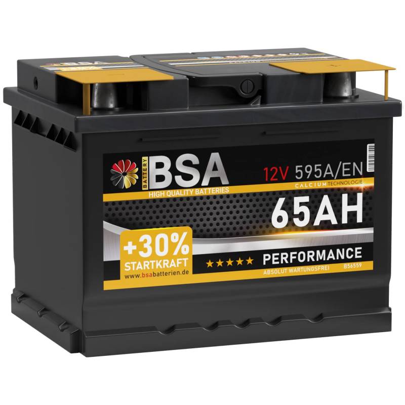BSA Autobatterie 65Ah 12V 595A/EN +30% mehr Startkraft Starterbatterie ersetzt Batterie 60Ah 61Ah 63Ah 62Ah 64Ah, PKW von BSA BATTERY HIGH QUALITY BATTERIES