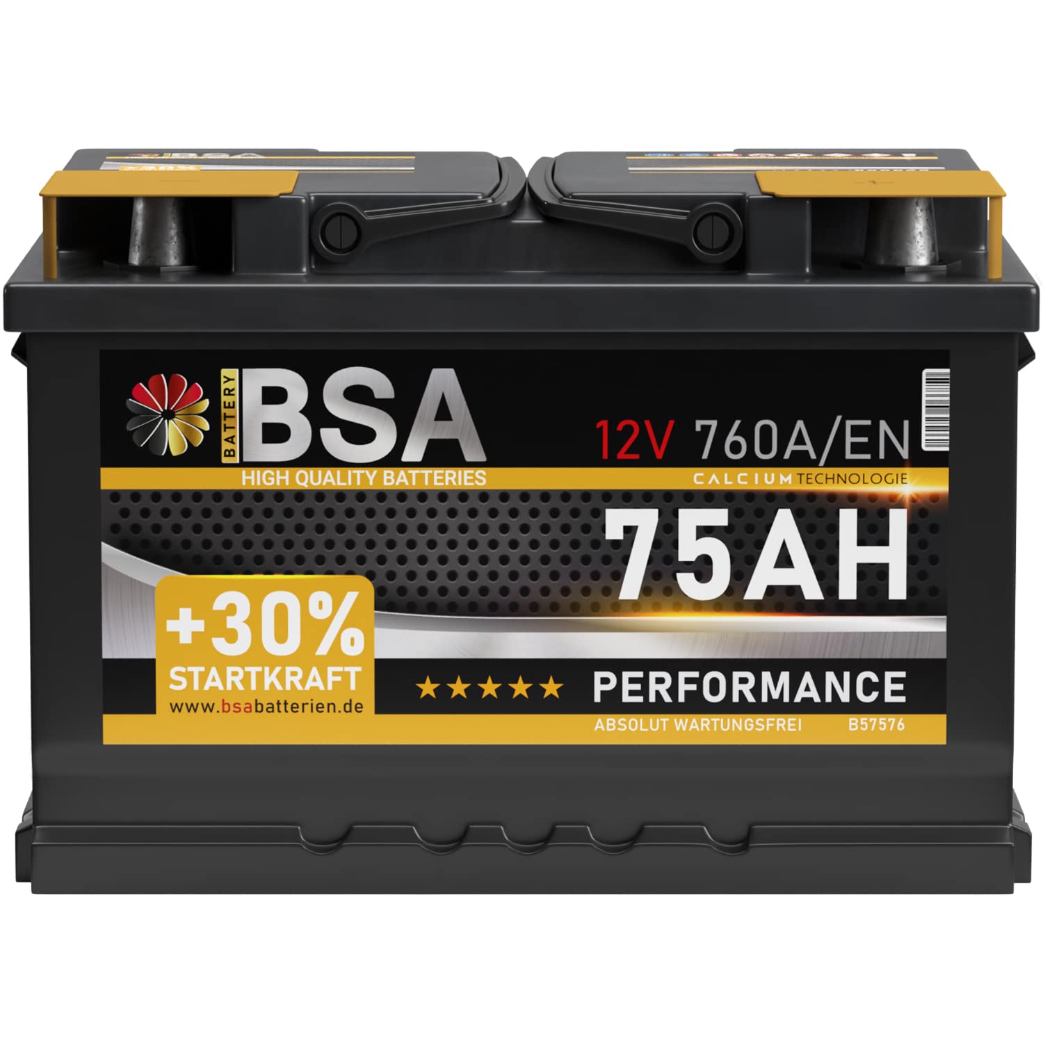 BSA Autobatterie 75Ah 12V 760A/EN +30% Startleistung Starterbatterie Batterie ersetzt 74Ah 70Ah 72Ah 77Ah, für PKW BSA Autobatterie 75Ah 12V 760A/EN +30% Startleistung Starterbatterie Batterie ersetzt 74Ah 70Ah 72Ah 77Ah, für PKW von BSA BATTERY HIGH QUALITY BATTERIES