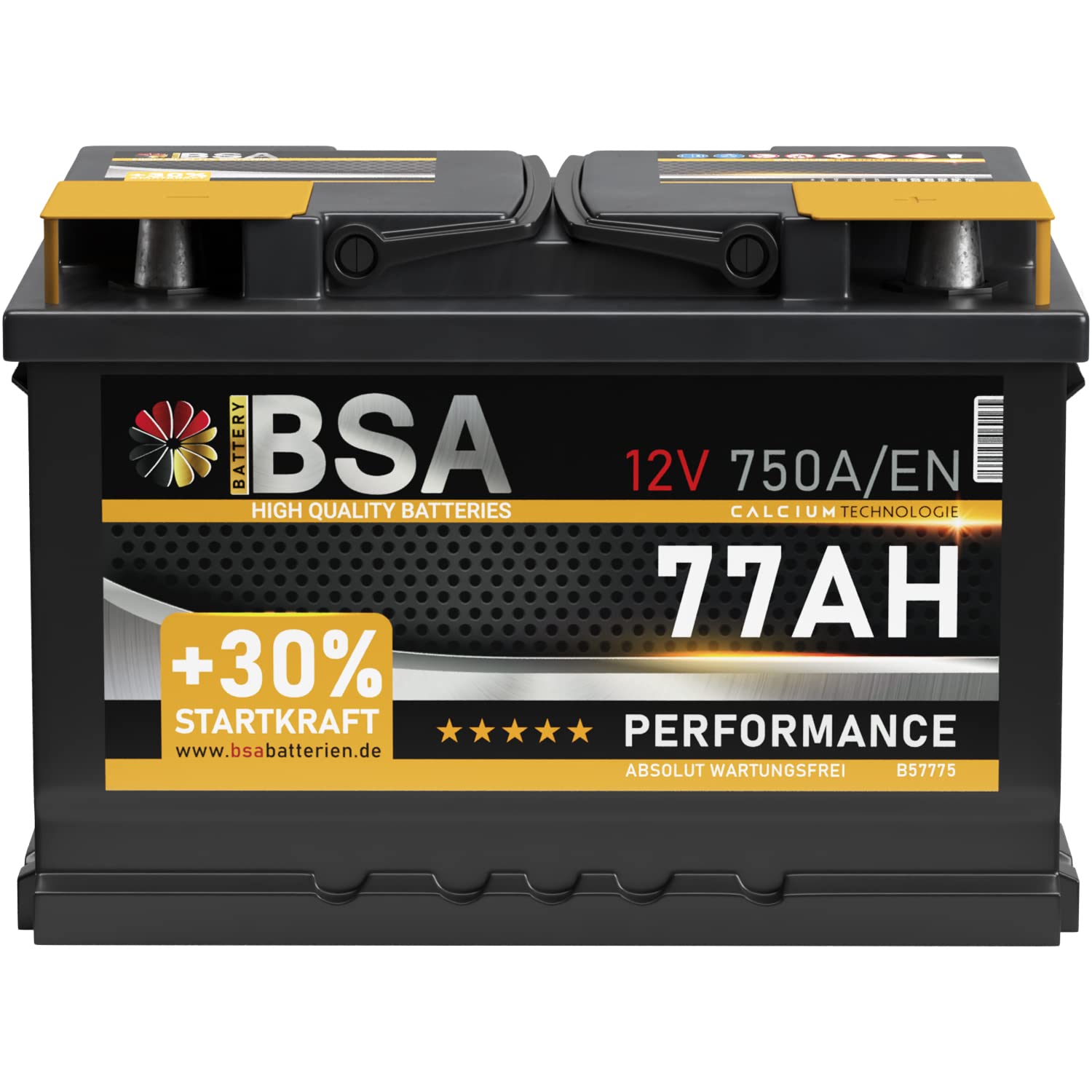 BSA Autobatterie 77Ah 12V Batterie 750A/EN +30% Startleistung ersetzt 68AH 70AH 72AH 74AH 75AH 80AH BSA Autobatterie 77Ah 12V Batterie 750A/EN +30% Startleistung ersetzt 68AH 70AH 72AH 74AH 75AH 80AH von BSA BATTERY HIGH QUALITY BATTERIES