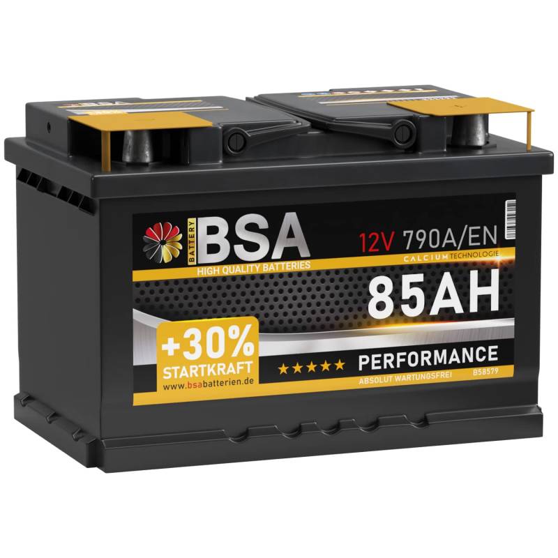 BSA Autobatterie 85Ah 12V 790A/EN +30% mehr Startkraft Starterbatterie Batterie ersetzt 70Ah 72Ah 74Ah 75Ah 77Ah 80Ah von BSA BATTERY HIGH QUALITY BATTERIES