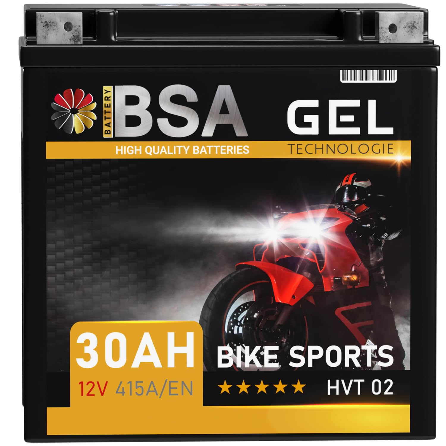 BSA HVT-02 GEL Motorradbatterie 12V 30Ah 415A/EN Batterie doppelte Lebensdauer entspricht YB30L-B YIX30L-BS 53040 vorgeladen auslaufsicher wartungsfrei ersetzt 32Ah 30Ah BSA HVT-02 GEL Motorradbatterie 12V 30Ah 415A/EN Batterie doppelte Lebensdauer entspricht YB30L-B YIX30L-BS 53040 vorgeladen auslaufsicher wartungsfrei ersetzt 32Ah 30Ah von BSA BATTERY HIGH QUALITY BATTERIES