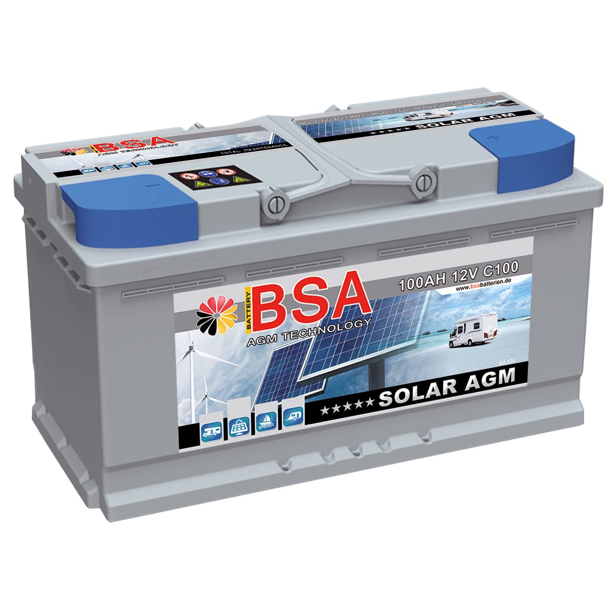 BSA Solarbatterie 12V 100Ah Solar Akku Wohnmobil Boot Mover Schiff AGM Gel Batterie von BSA BATTERY HIGH QUALITY BATTERIES