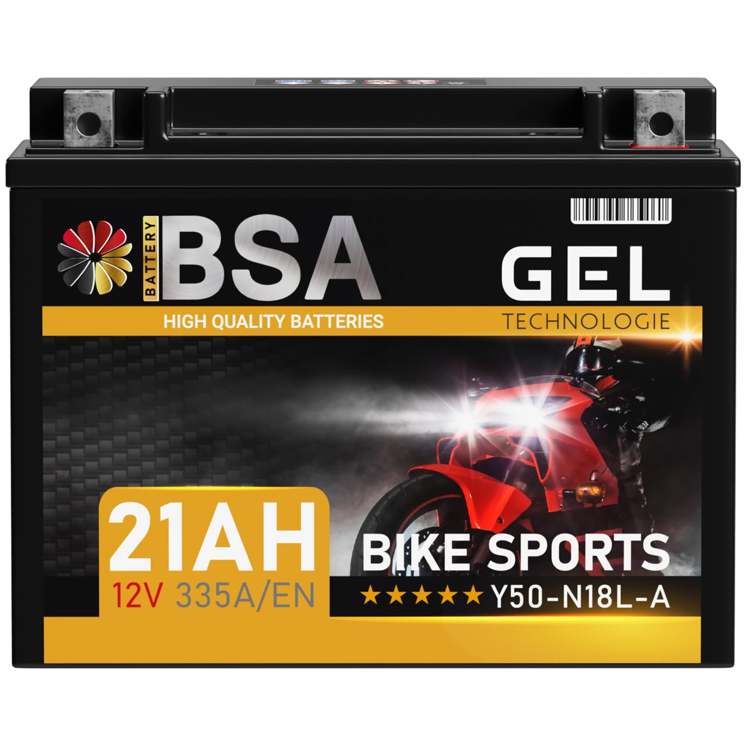 BSA Y50-N18L-A GEL Motorradbatterie 12V 21Ah 335A/EN Batterie doppelte Lebensdauer entspricht 52012 52016 C50-N18L-A Y50N18L-A2 vorgeladen auslaufsicher wartungsfrei von BSA BATTERY HIGH QUALITY BATTERIES