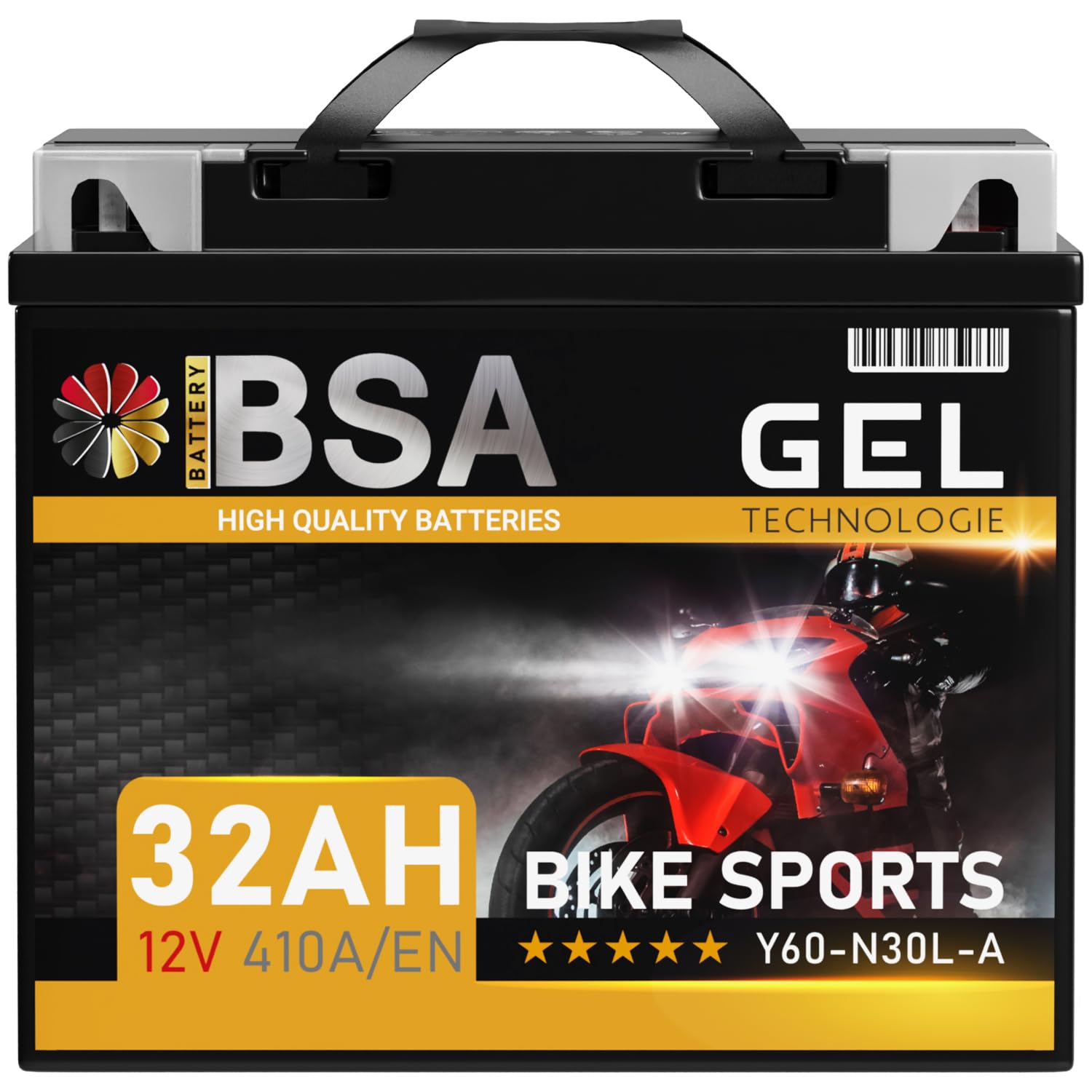 BSA Y60-N30L-A GEL Motorradbatterie 12V 32Ah 410A/EN doppelte Lebensdauer entspricht 53030 vorgeladen auslaufsicher wartungsfrei ersetzt 28Ah 30Ah BSA Y60-N30L-A GEL Motorradbatterie 12V 32Ah 410A/EN doppelte Lebensdauer entspricht 53030 vorgeladen auslaufsicher wartungsfrei ersetzt 28Ah 30Ah von BSA BATTERY HIGH QUALITY BATTERIES