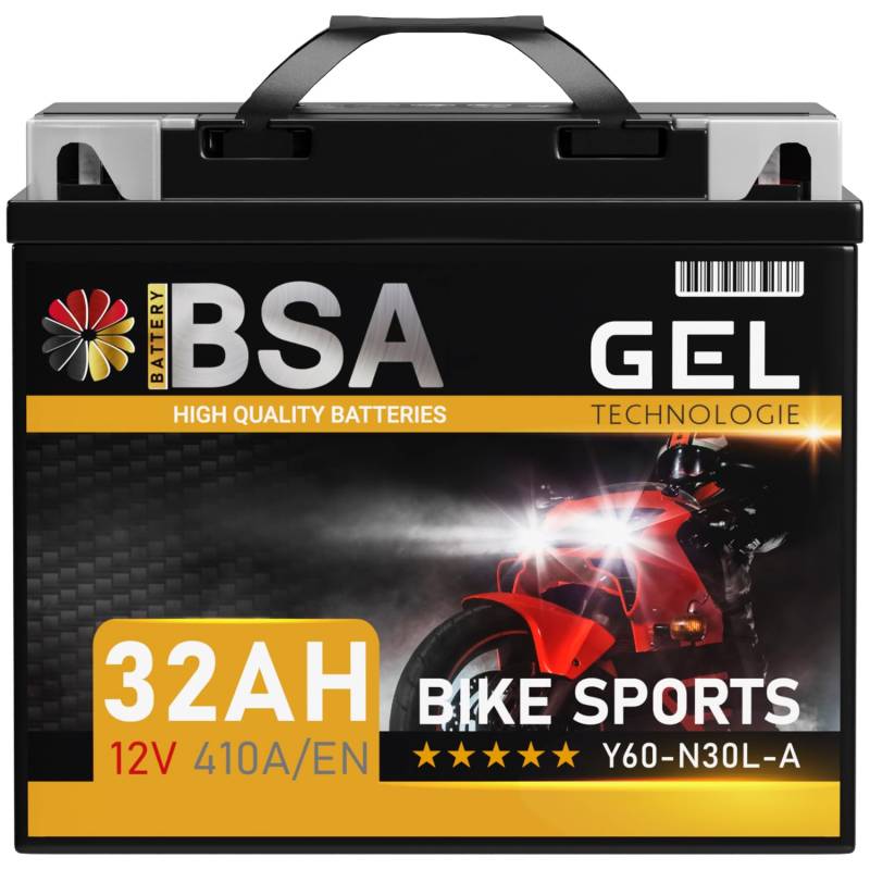 BSA Y60-N30L-A GEL Roller Batterie 12V 32Ah 410A/EN Motorradbatterie doppelte Lebensdauer entspricht 53030 vorgeladen auslaufsicher wartungsfrei ersetzt 28Ah 30Ah von BSA BATTERY HIGH QUALITY BATTERIES