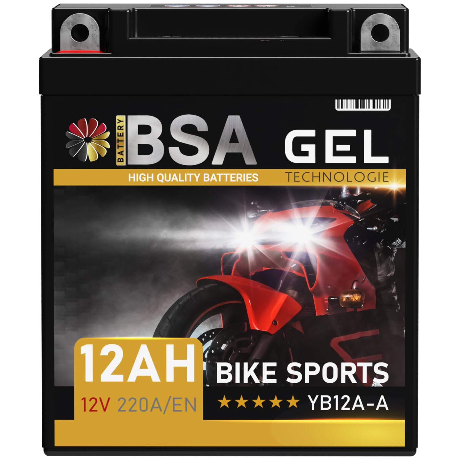 BSA YB12A-A GEL Roller Batterie 12V 12Ah 220A/EN Motorradbatterie doppelte Lebensdauer entspricht 51211 YB12A-B CB12A-A vorgeladen auslaufsicher wartungsfrei ersetzt 10Ah von BSA BATTERY HIGH QUALITY BATTERIES