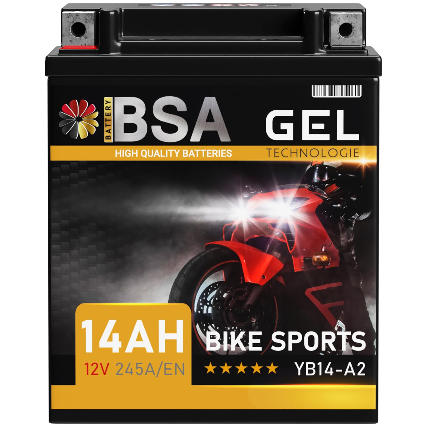 BSA YB14-A2 GEL Roller Batterie 12V 14Ah 245A/EN Motorradbatterie doppelte Lebensdauer entspricht 51412 CB14-A2 FB14-A2 6Y4P vorgeladen auslaufsicher wartungsfrei von BSA BATTERY HIGH QUALITY BATTERIES