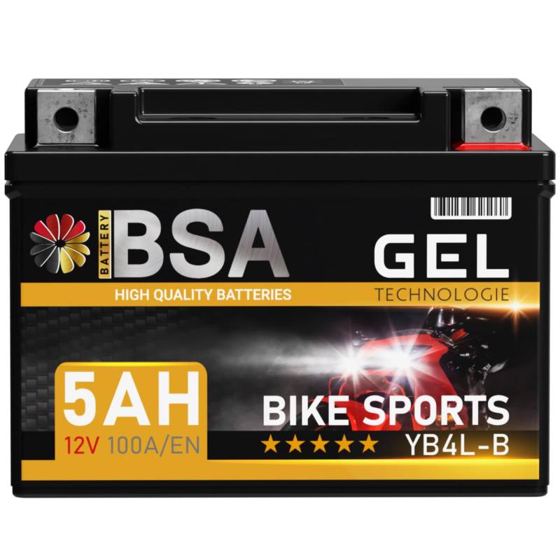 BSA YB4L-B GEL Roller Batterie 12V 5Ah 100A/EN Motorradbatterie doppelte Lebensdauer entspricht CB4L-B 50411 12N4-3B YB4L-A vorgeladen auslaufsicher wartungsfrei ersetzt 4Ah von BSA BATTERY HIGH QUALITY BATTERIES