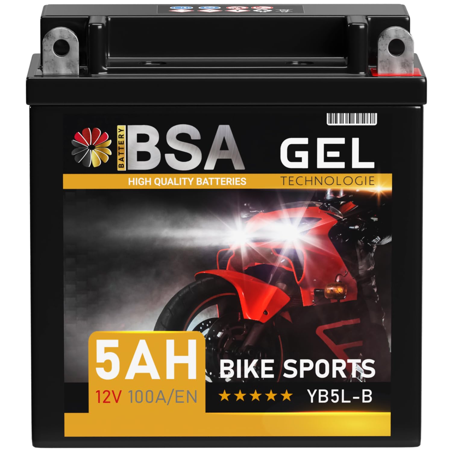 BSA YB5L-B GEL Roller Batterie 12V 5Ah 100A/EN Motorradbatterie doppelte Lebensdauer entspricht 50512 CB5L-B 12N5.5-3B vorgeladen auslaufsicher wartungsfrei ersetzt 4Ah von BSA BATTERY HIGH QUALITY BATTERIES