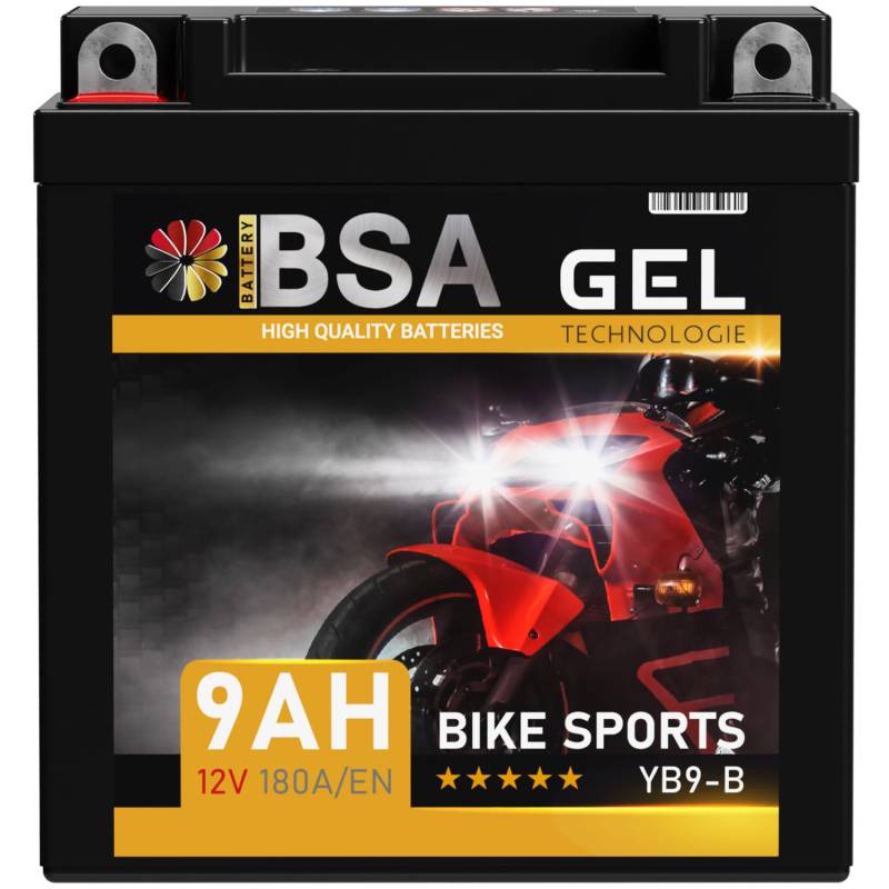 BSA YB9-B GEL Roller Batterie 12V 9Ah 180A/EN Motorradbatterie doppelte Lebensdauer entspricht YB9-BS CB9-B 50914 GM9Z 12N9-4B-1 vorgeladen auslaufsicher wartungsfrei ersetzt 8Ah von BSA BATTERY HIGH QUALITY BATTERIES
