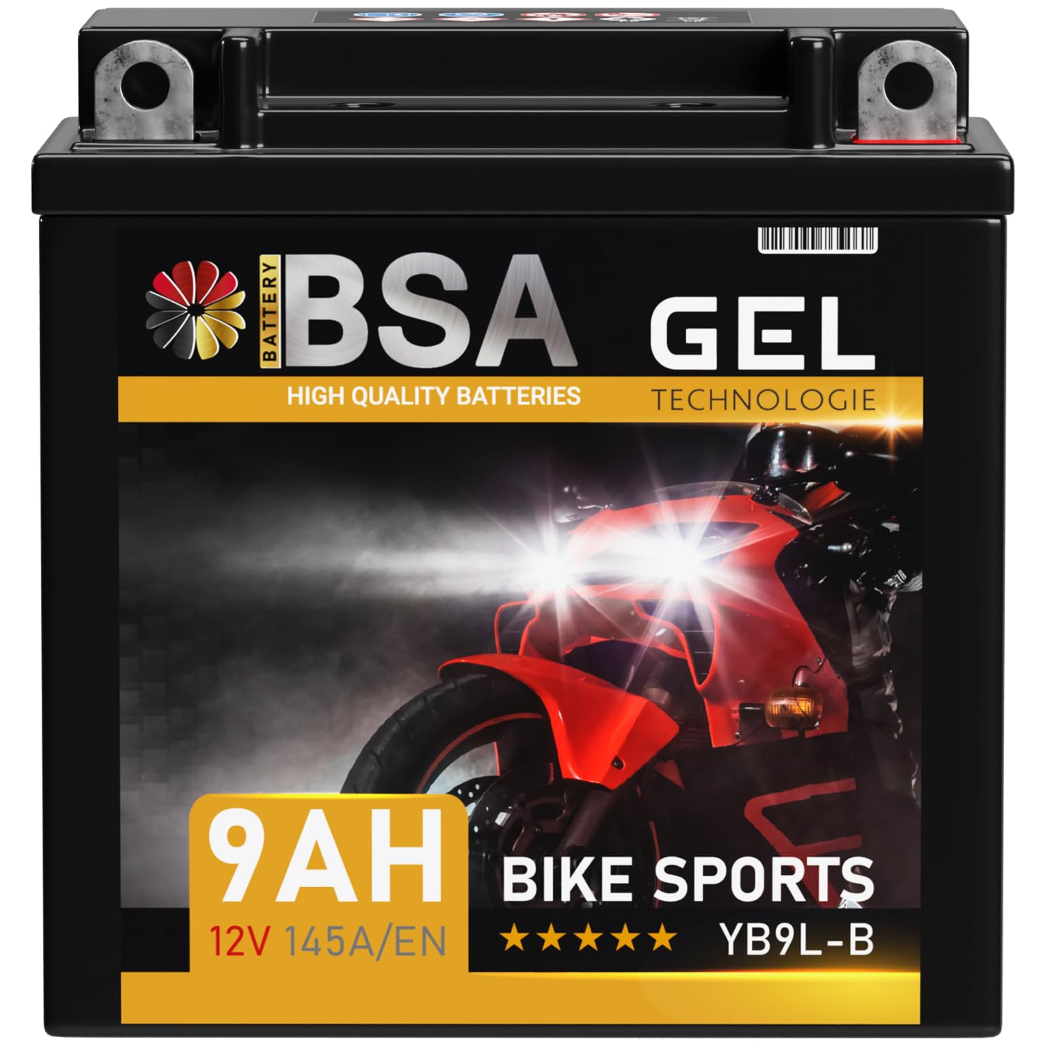 BSA YB9L-B GEL Roller Batterie 12V 9Ah 145A/EN Motorradbatterie doppelte Lebensdauer entspricht 50912 YB9L-A2 12N7-3B 12N9-3B vorgeladen auslaufsicher wartungsfrei von BSA BATTERY HIGH QUALITY BATTERIES