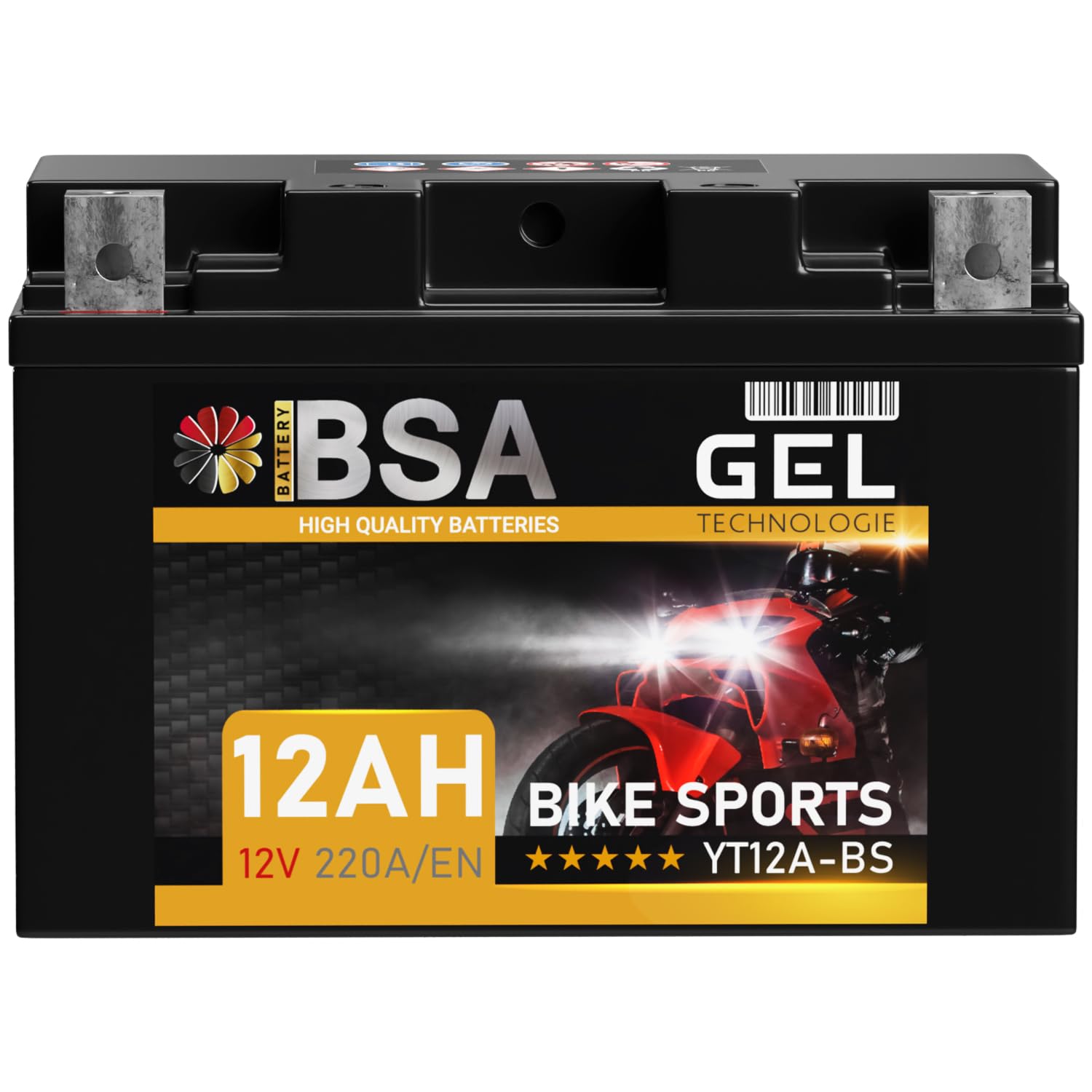 BSA YT12A-BS GEL Roller Batterie 12V 12Ah 220A/EN Motorradbatterie doppelte Lebensdauer entspricht 51013 YTZ12S GT12A-BS CTX12A-BS vorgeladen auslaufsicher wartungsfrei ersetzt 10Ah von BSA BATTERY HIGH QUALITY BATTERIES