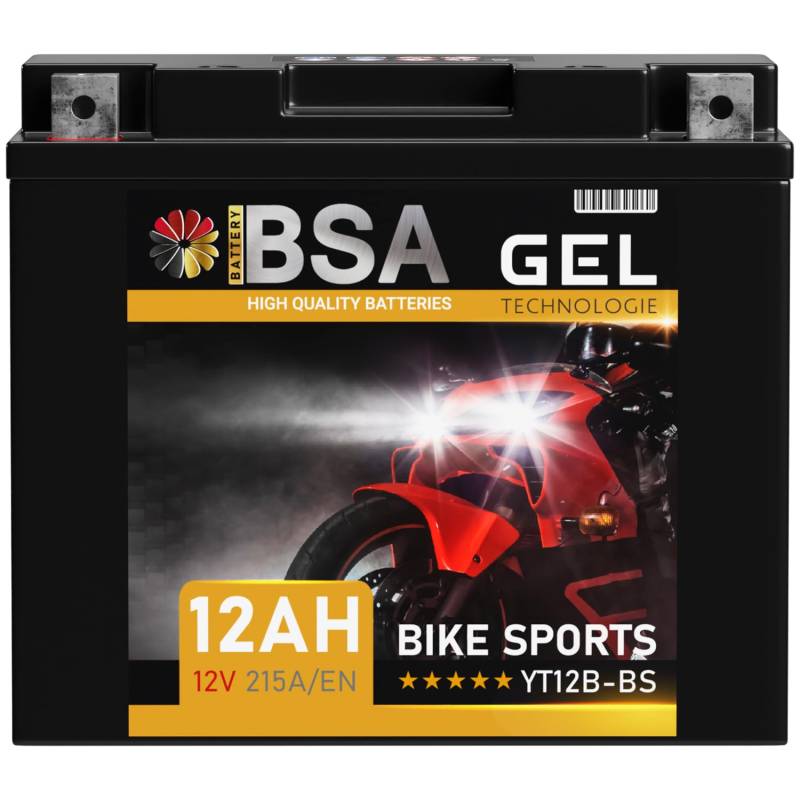 BSA YT12B-BS GEL Roller Batterie 12V 12Ah 215A/EN Motorradbatterie doppelte Lebensdauer entspricht 51001 51015 YT12-B4 GT12B-4 CT12B-4 vorgeladen auslaufsicher wartungsfrei von BSA BATTERY HIGH QUALITY BATTERIES