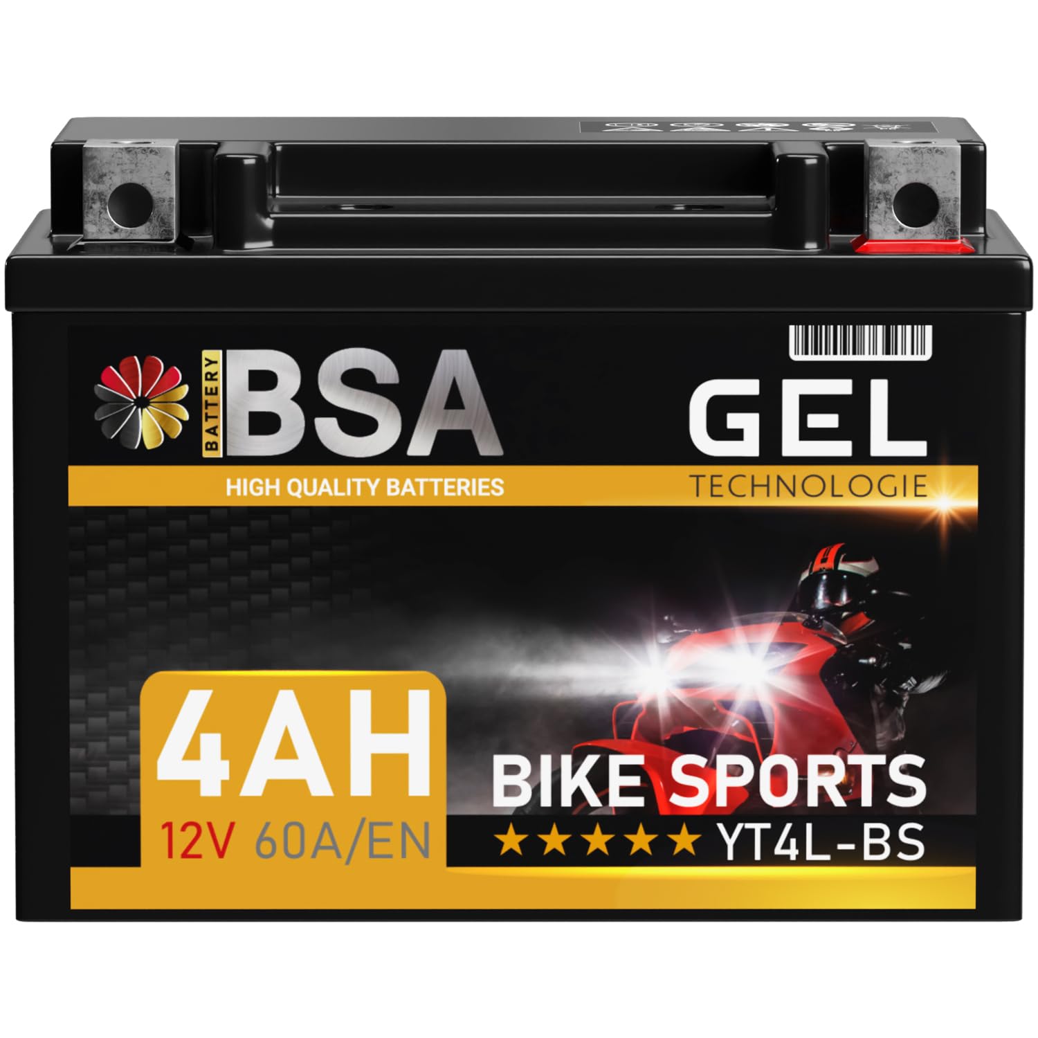 BSA YT4L-BS GEL Roller Batterie 12V 4Ah 60A/EN Motorradbatterie doppelte Lebensdauer entspricht 50314 YTX4L-LB CTX4L-BS auslaufsicher wartungsfrei von BSA BATTERY HIGH QUALITY BATTERIES