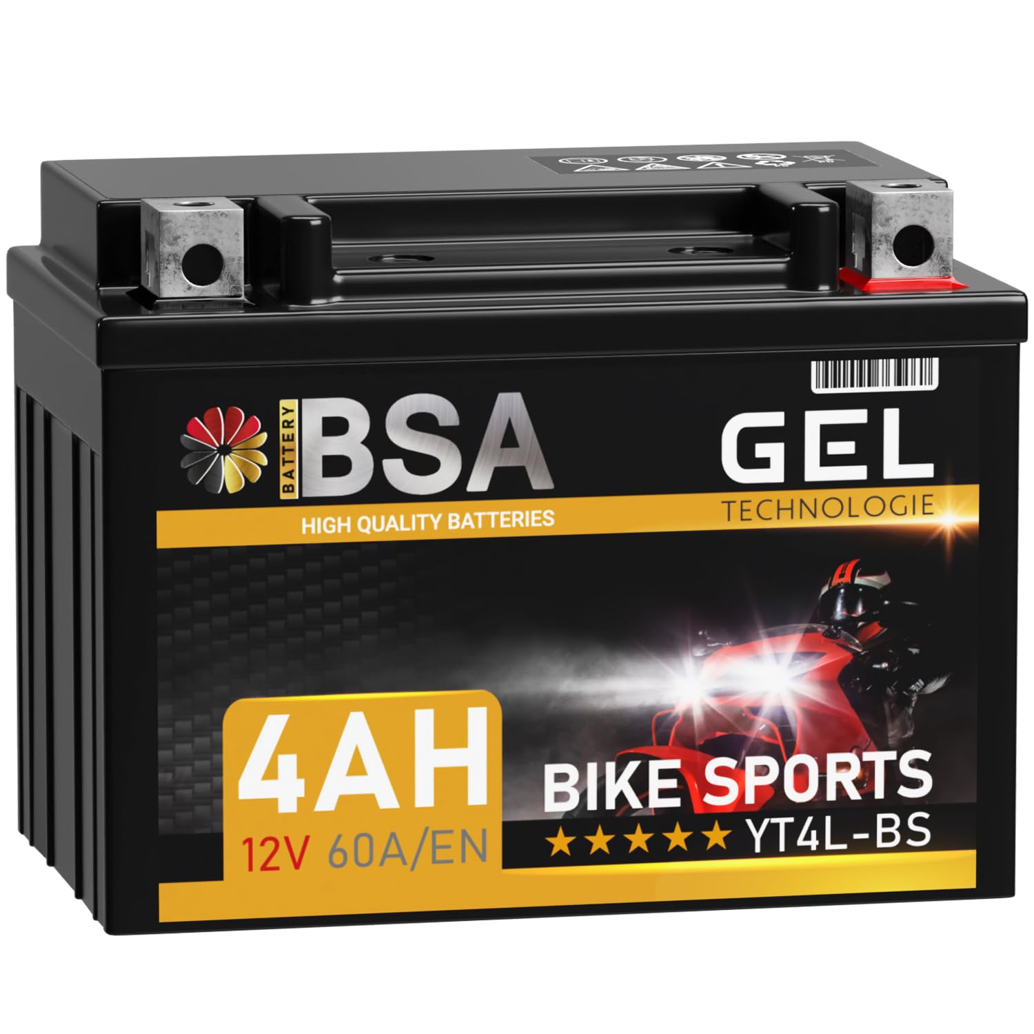 BSA YT4L-BS GEL Roller Batterie 12V 4Ah 60A/EN Motorradbatterie doppelte Lebensdauer entspricht 50314 YTX4L-LB CTX4L-BS auslaufsicher wartungsfrei von BSA BATTERY HIGH QUALITY BATTERIES