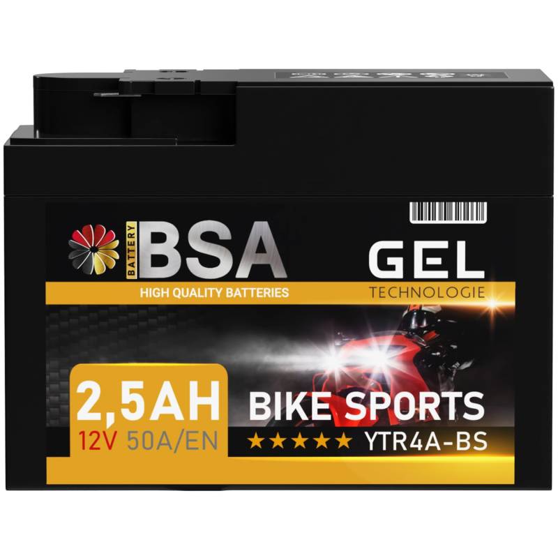 BSA YTR4A-BS GEL Roller Batterie 12V 2,5Ah 50A/EN Motorradbatterie doppelte Lebensdauer entspricht ITX4A-BS YTX4A-BS vorgeladen auslaufsicher wartungsfrei ersetzt 2,3Ah von BSA BATTERY HIGH QUALITY BATTERIES