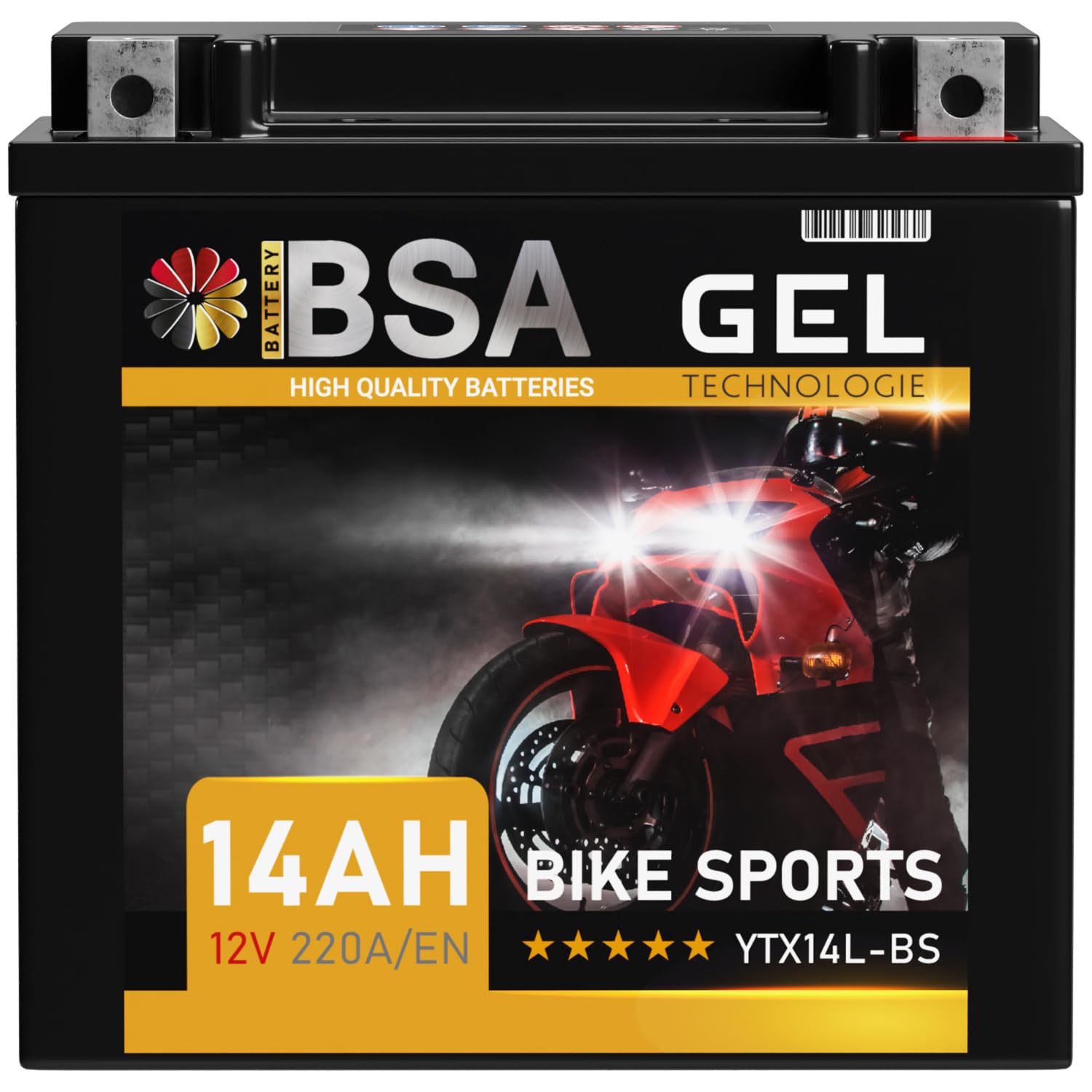BSA YTX14L-BS GEL Roller Batterie 12V 14Ah 220A/EN Motorradbatterie doppelte Lebensdauer entspricht HVT-03 51216 HVT-3 vorgeladen auslaufsicher wartungsfrei von BSA BATTERY HIGH QUALITY BATTERIES