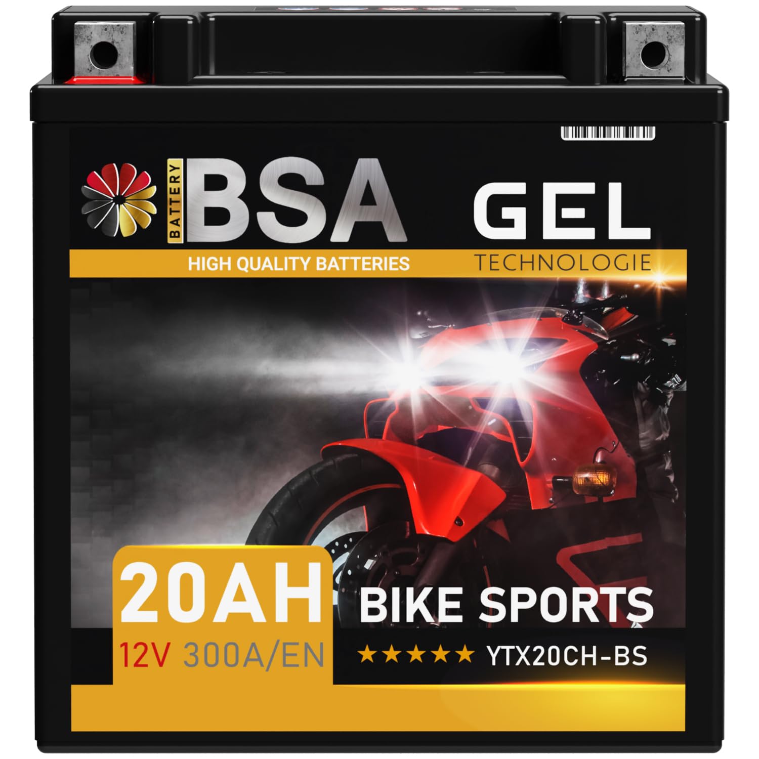 BSA YTX20CH-BS GEL Motorradbatterie 12V 20Ah 300A/EN Batterie doppelte Lebensdauer entspricht 51892 vorgeladen auslaufsicher wartungsfrei BSA YTX20CH-BS GEL Motorradbatterie 12V 20Ah 300A/EN Batterie doppelte Lebensdauer entspricht 51892 vorgeladen auslaufsicher wartungsfrei von BSA BATTERY HIGH QUALITY BATTERIES