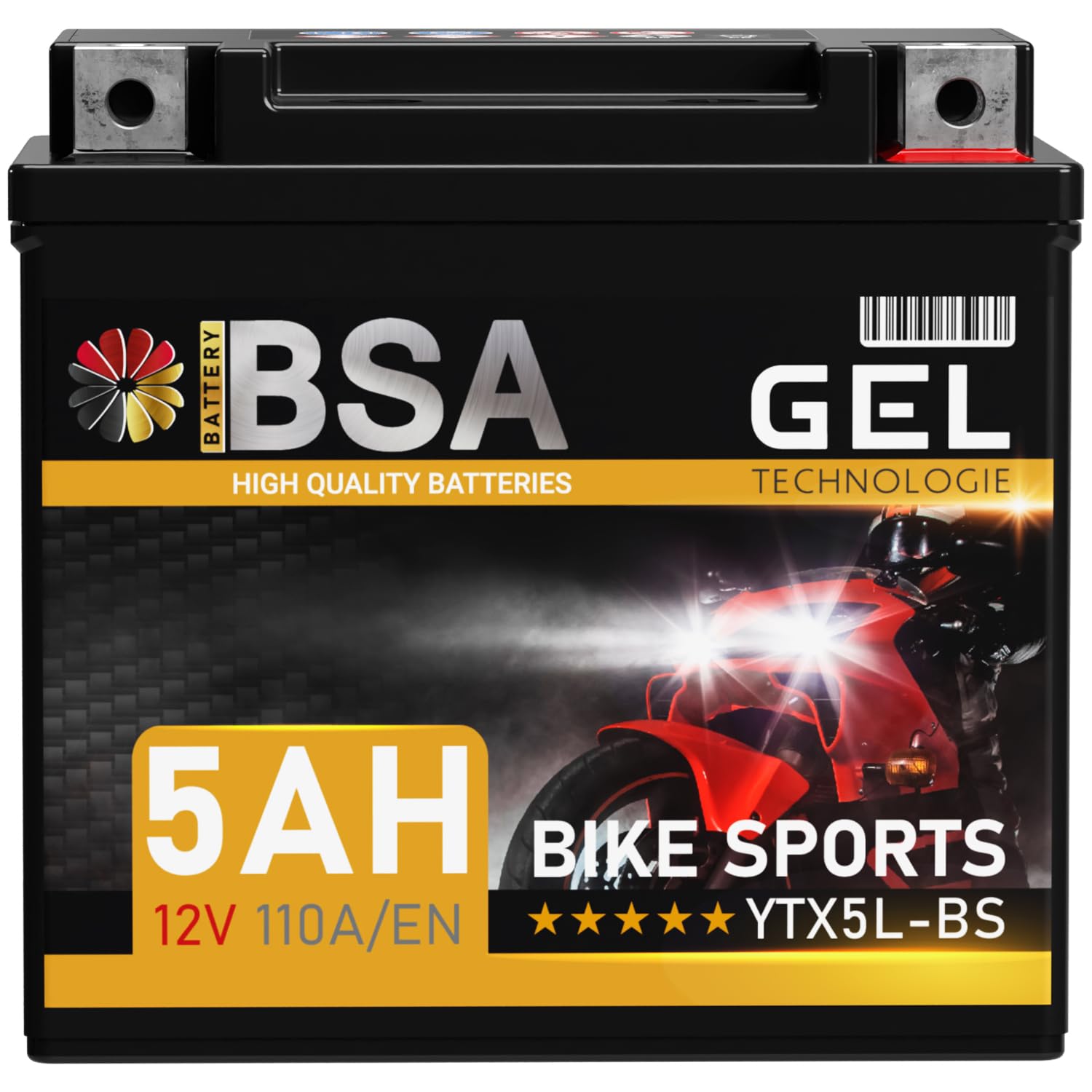 BSA YTX5L-BS GEL Roller Batterie 12V 5Ah 110A/EN Motorradbatterie doppelte Lebensdauer entspricht YTX5L-4 50412 CTX4L-4 YT5L-BS vorgeladen auslaufsicher wartungsfrei ersetzt 4Ah BSA YTX5L-BS GEL Roller Batterie 12V 5Ah 110A/EN Motorradbatterie doppelte Lebensdauer entspricht YTX5L-4 50412 CTX4L-4 YT5L-BS vorgeladen auslaufsicher wartungsfrei ersetzt 4Ah von BSA BATTERY HIGH QUALITY BATTERIES