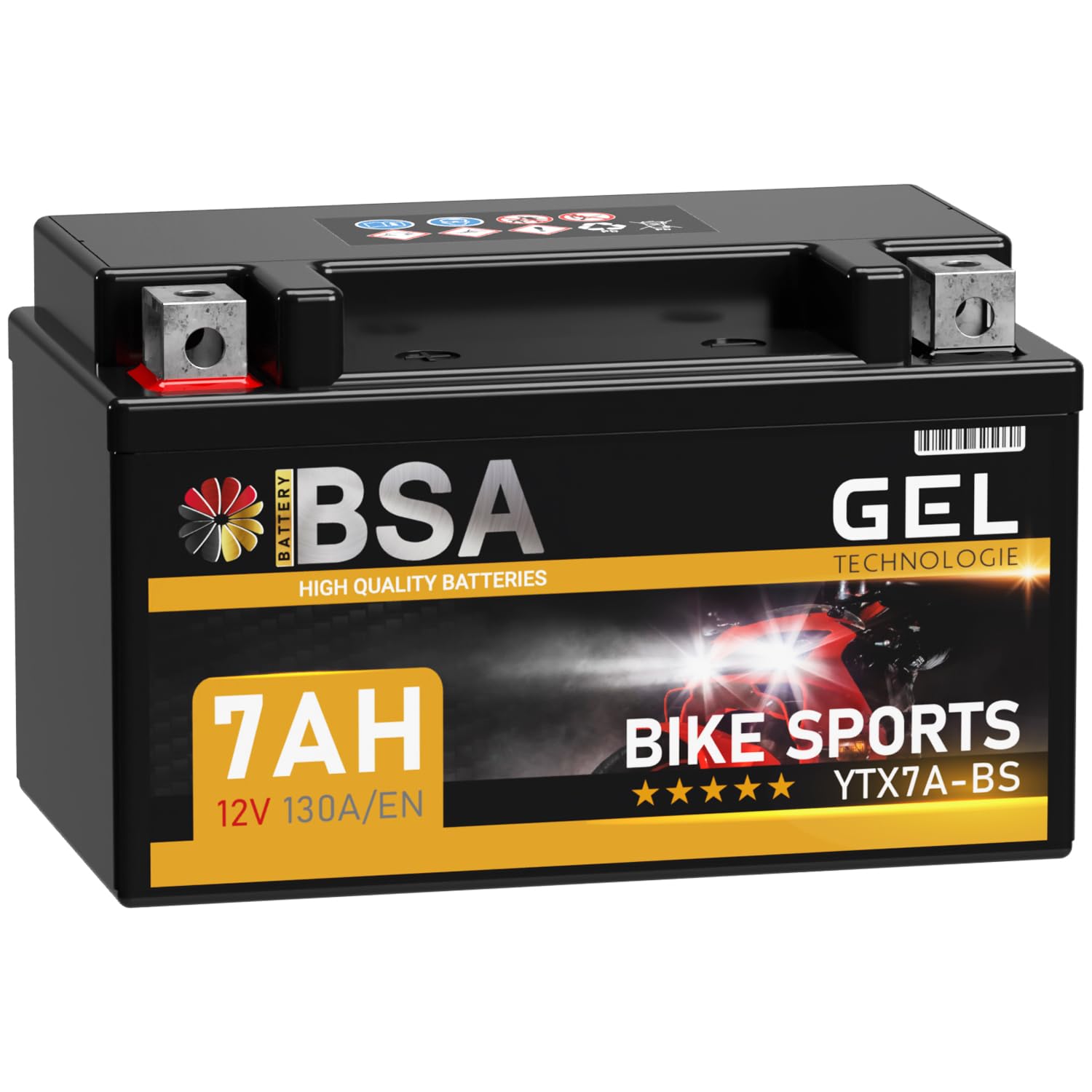 BSA YTX7A-BS GEL Roller Batterie 12V 7Ah 130A/EN Motorradbatterie doppelte Lebensdauer entspricht 50615 CTX7A-BS JMTX7A-BS vorgeladen auslaufsicher wartungsfrei ersetzt 6Ah von BSA BATTERY HIGH QUALITY BATTERIES