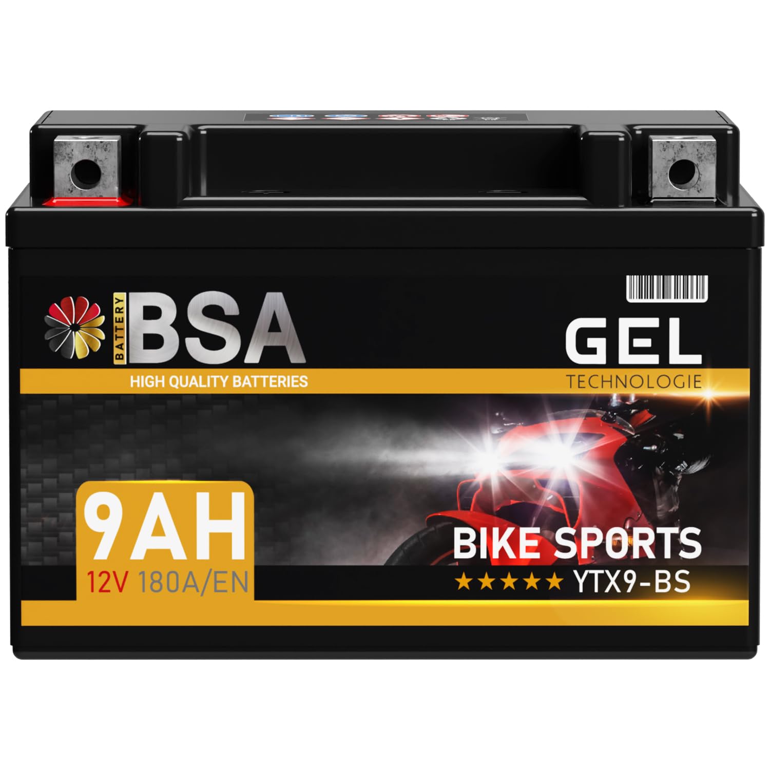 BSA YTX9-BS GEL Motorradbatterie 12V 9Ah 180A/EN Batterie doppelte Lebensdauer entspricht 50812 CTX9-BS ETX9-BS GTX9-BS vorgeladen auslaufsicher wartungsfrei ersetzt 8Ah von BSA BATTERY HIGH QUALITY BATTERIES