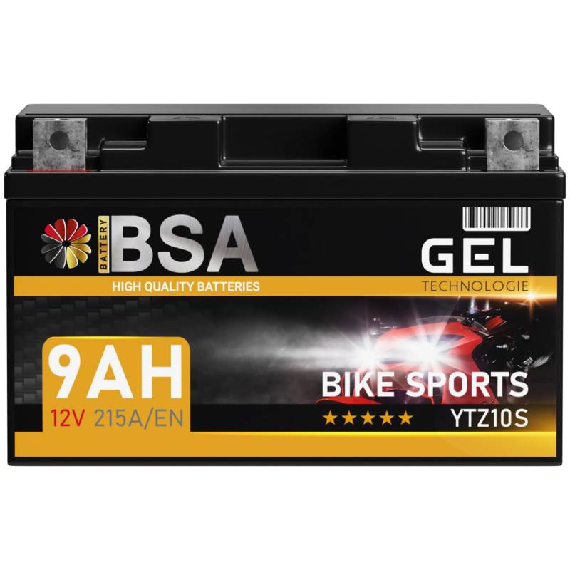 BSA YTZ10S GEL Roller Batterie 12V 9Ah 215A/EN Motorradbatterie doppelte Lebensdauer entspricht YTZ10-S 50901 GTZ10-S vorgeladen auslaufsicher wartungsfrei von BSA BATTERY HIGH QUALITY BATTERIES