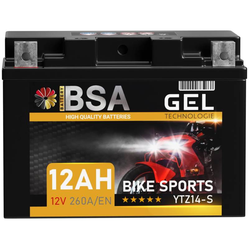 BSA YTZ14-S GEL Roller Batterie 12V 12Ah 260A/EN Motorradbatterie doppelte Lebensdauer entspricht YTZ14-4 GTZ14-4 vorgeladen auslaufsicher wartungsfrei von BSA BATTERY HIGH QUALITY BATTERIES