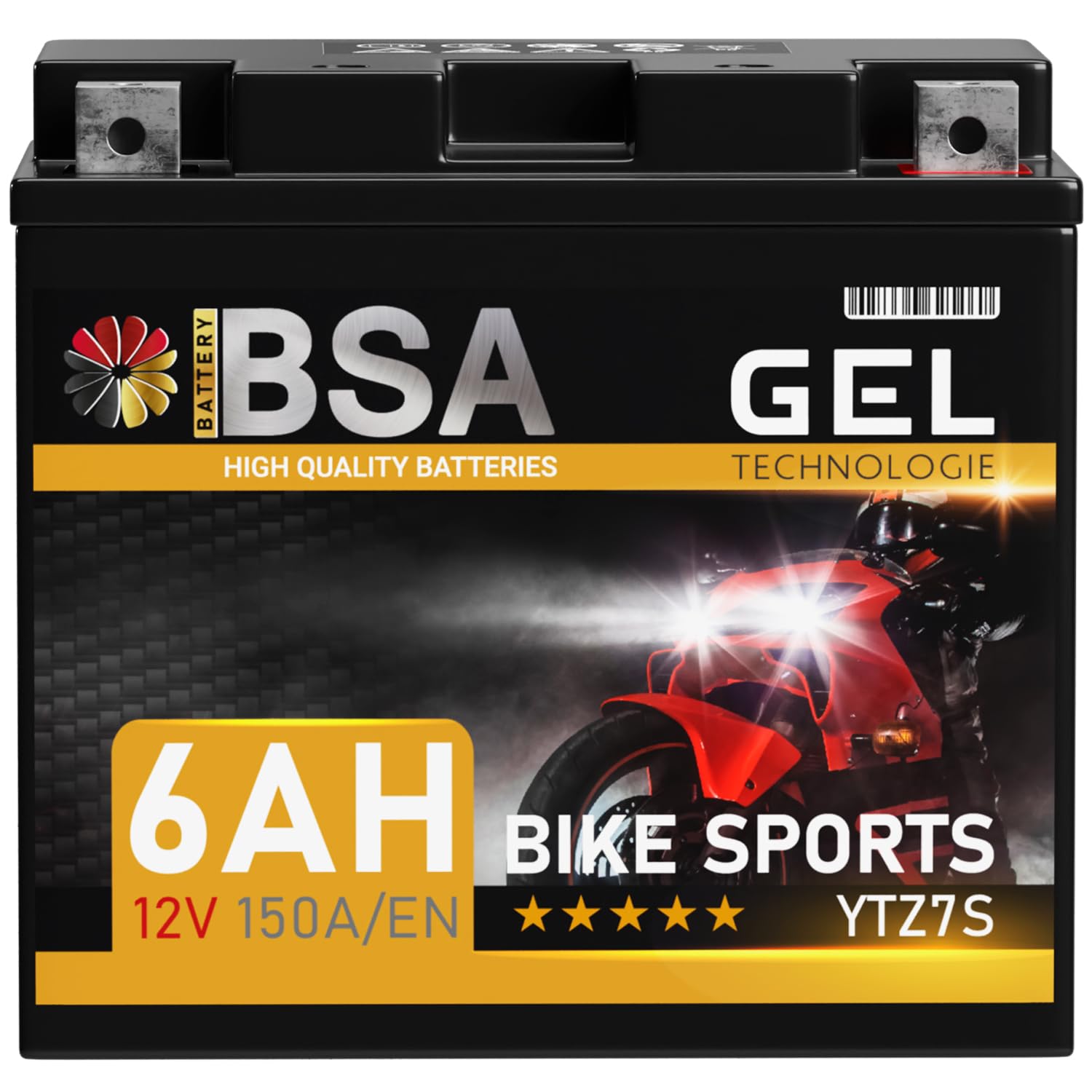 BSA YTZ7S GEL Motorradbatterie 12V 6Ah 155A/EN Batterie doppelte Lebensdauer entspricht TTZ7S-BS YTZ7-S GEL12-7Z-S 50602 vorgeladen auslaufsicher wartungsfrei BSA YTZ7S GEL Motorradbatterie 12V 6Ah 155A/EN Batterie doppelte Lebensdauer entspricht TTZ7S-BS YTZ7-S GEL12-7Z-S 50602 vorgeladen auslaufsicher wartungsfrei von BSA BATTERY HIGH QUALITY BATTERIES