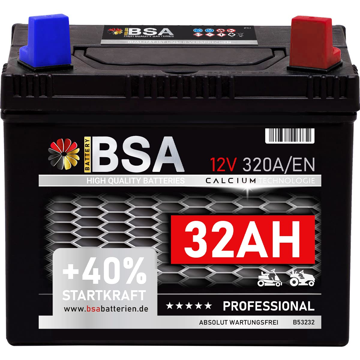 Rasentraktor Aufsitzmäher Batterie 32Ah 12V Starterbatterie absolut WARTUNGSFREI Pluspol Rechts 30Ah Rasentraktor Aufsitzmäher Batterie 32Ah 12V Starterbatterie absolut WARTUNGSFREI Pluspol Rechts 30Ah von BSA BATTERY HIGH QUALITY BATTERIES