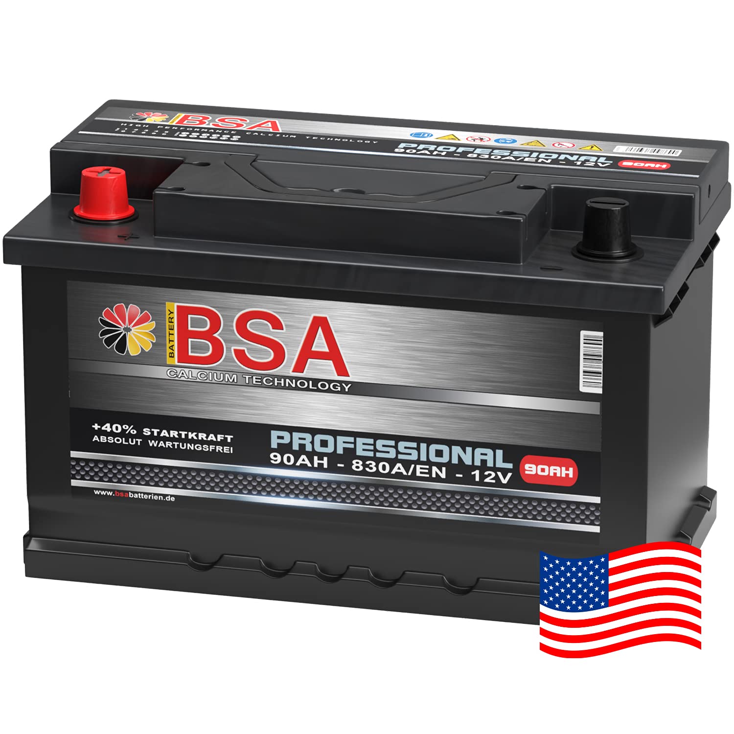 US Autobatterie 90Ah 830A/EN USA Batterie Pluspol Links Antara Captiva 59095 von BSA BATTERY HIGH QUALITY BATTERIES