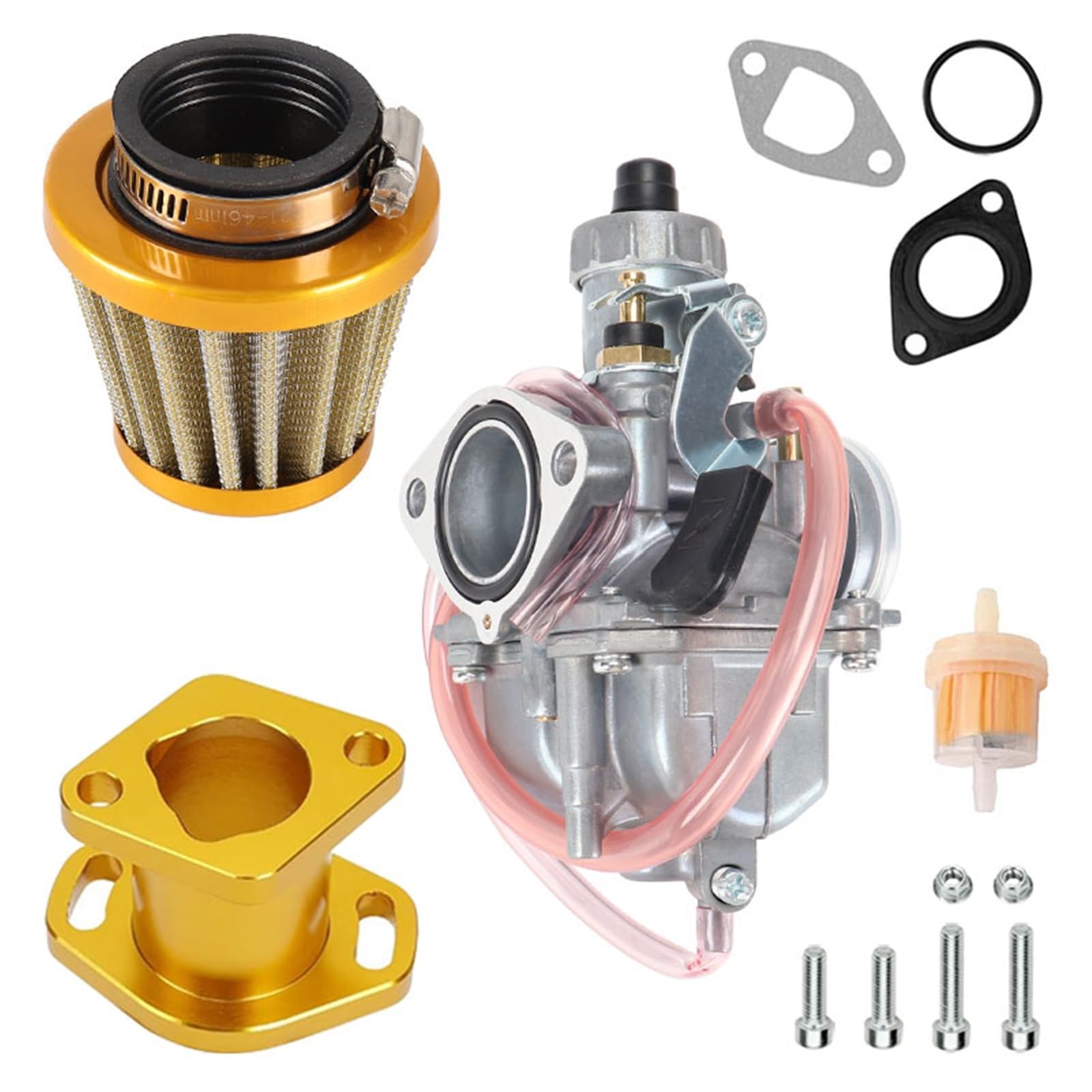 Motor Vergaser Vergaser Kit Für GX160 Für GX200 Für Predator 212cc 196cc Ansaugrohr Mainfold VM22 26mm Vergaser 38mm Luftfilter Kit(Gold) von BSBZGKGPBW