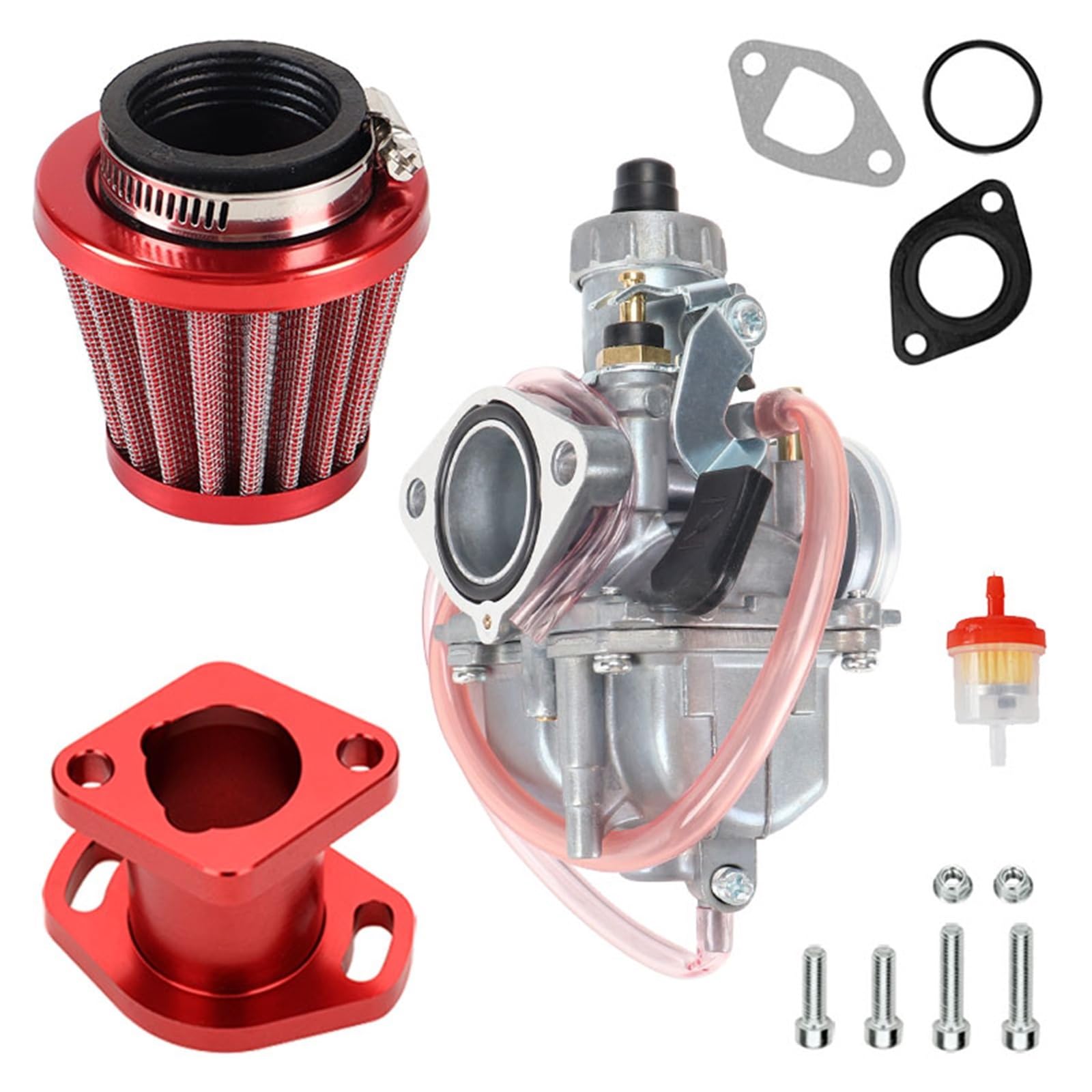 Motor Vergaser Vergaser Kit Für GX160 Für GX200 Für Predator 212cc 196cc Ansaugrohr Mainfold VM22 26mm Vergaser 38mm Luftfilter Kit(Red) von BSBZGKGPBW