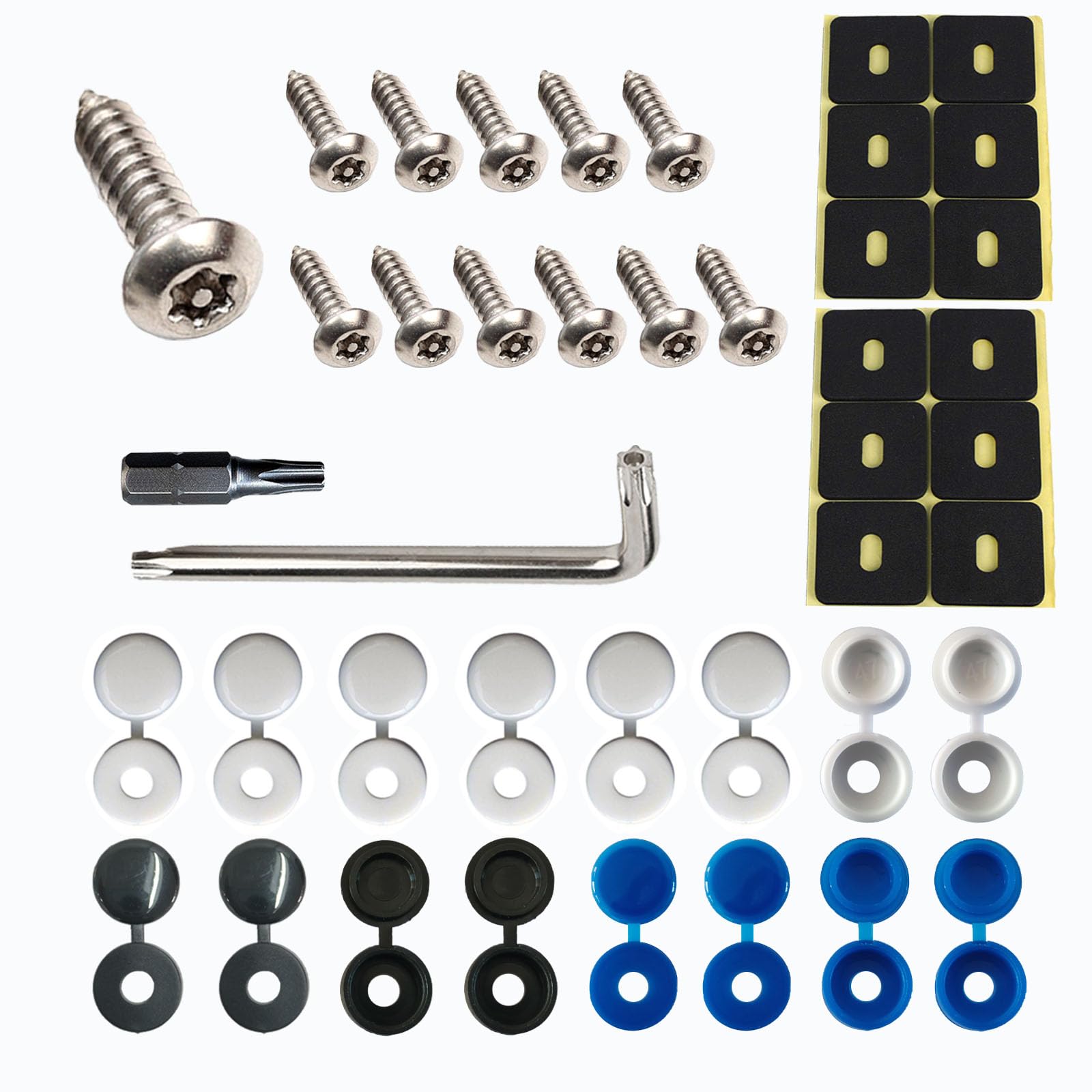 Anti Diebstahl Kennzeichen Schrauben Fitting Kit, M5 Edelstahl Auto Nummernschild Schrauben und Kappen Set - Inklusive schwarz, weiß und blau Kunststoff Scharnierkappen für Autos und Motorräder Anti Diebstahl Kennzeichen Schrauben Fitting Kit, M5 Edelstahl Auto Nummernschild Schrauben und Kappen Set - Inklusive schwarz, weiß und blau Kunststoff Scharnierkappen für Autos und Motorräder von BSDYCL