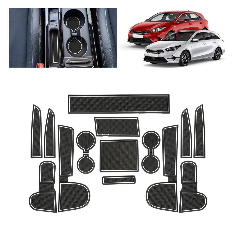 BSTW Auto Antirutschmatten für Kia Ceed (2018-2025) | Originalgetreue Gummi Matte für Mittelkonsole, Getränkehalter & Türmulden | Passend für Kia Ceed Proceed XCeed GT Line (Weiß) von BSTW