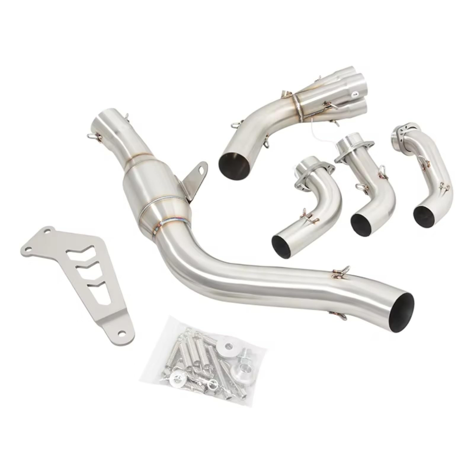 BTEDSXC Motorrad Auspuff Mittelrohr Kompatibel Mit Yamaha Für MT-09 2021 2022 2023 Motorradauspuffanlagen, Modifiziertes Vorderes Verbindungsrohr Für Escape Moto Mit Katalysator(Silver) von BTEDSXC