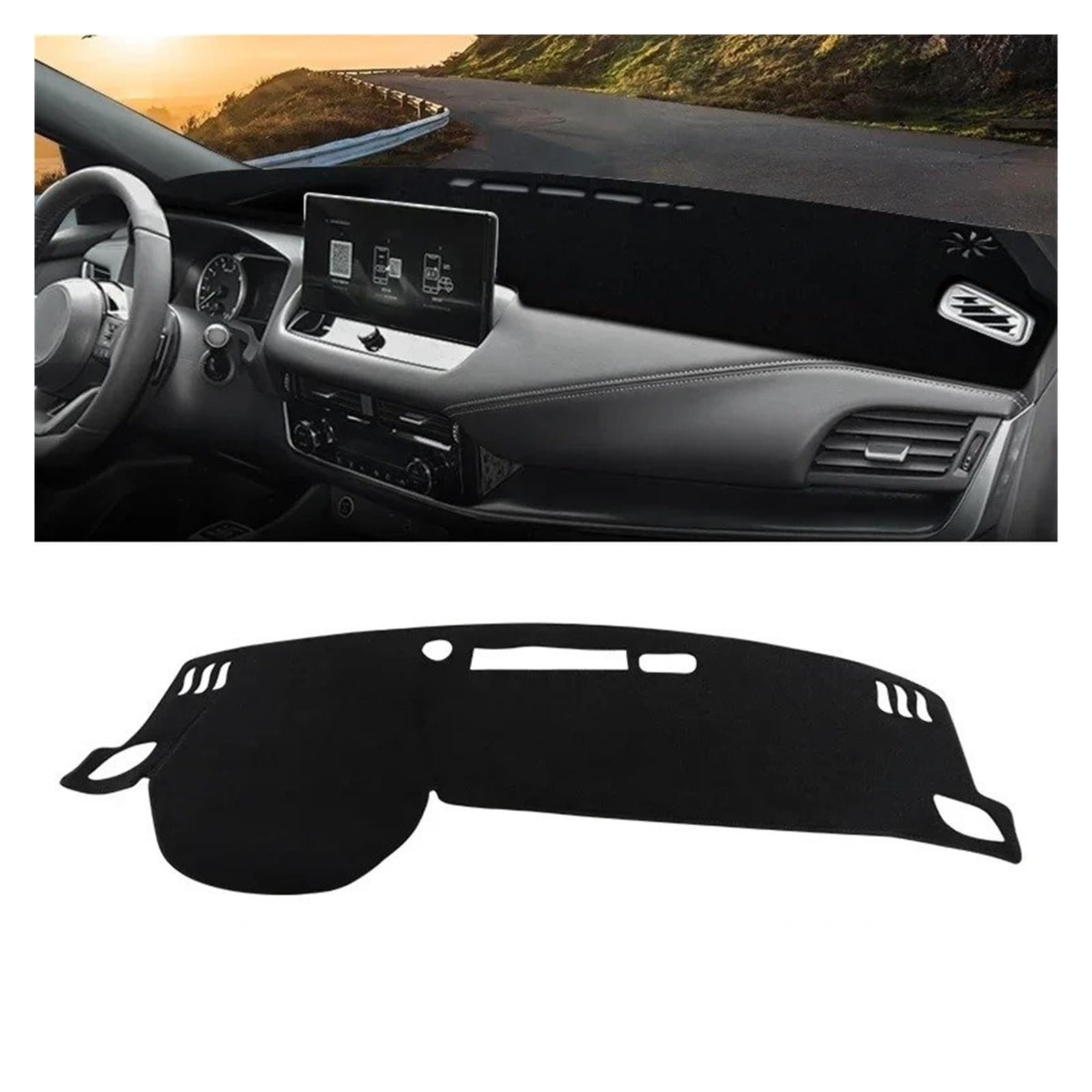 Auto-Armaturenbrett-Abdeckung Für Nissan Für Qashqai J12 2021 2022 2023 2024 Auto Dashboard Abdeckung Dash Matte Sonnenschutz Nicht-Slip Pad Zubehör(A LHD Black Side) von BTHMGBAE