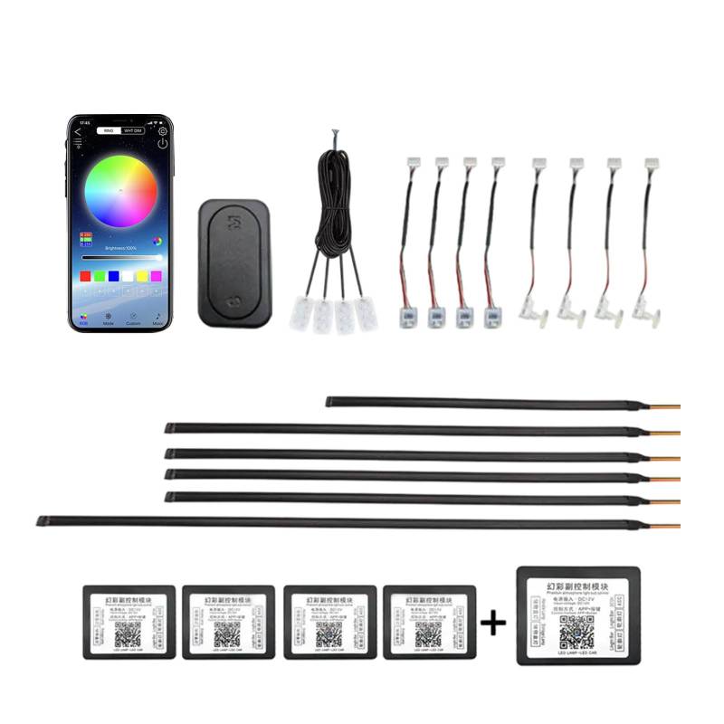 BTSAE Auto LED Innenbeleuchtung, Acryl Auto Ambientebeleuchtung LED, 445cm 18 in 1 Innenraumbeleuchtung mit 593 LEDs, RGB-Streamer Ambientebeleuchtung mit APP-Steuerung und Musikmodus (18 in 1) von BTSAE