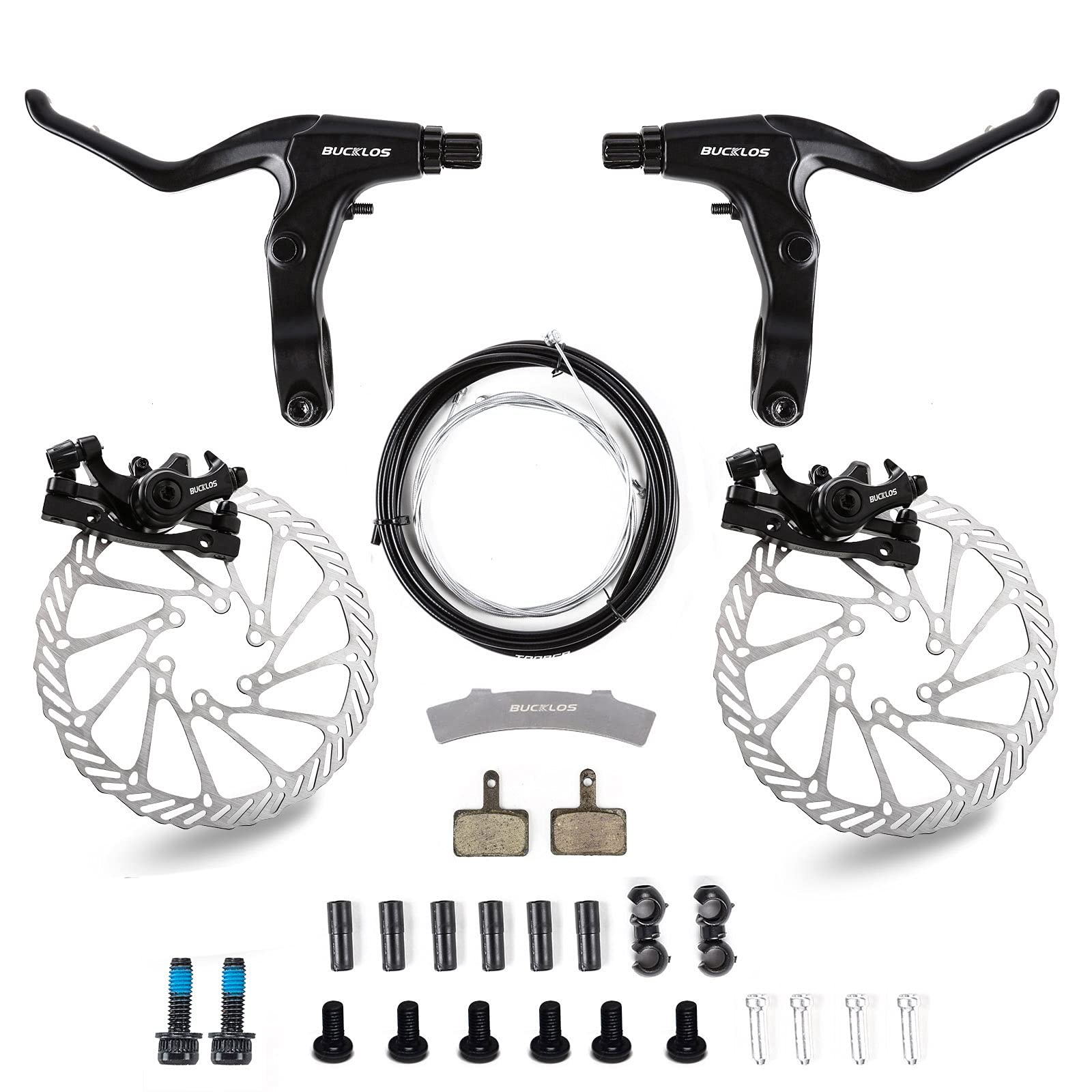 BUCKLOS Mountainbike-Scheibenbremsen-Set, mechanische Scheibenbremsen, Bremssattel mit Aluminiumlegierungshebeln, 160 mm Rotor, IS/PM, Universal-Adapter für E-Bike/Faltrad/Roller/Fat Bike BUCKLOS Mountainbike-Scheibenbremsen-Set, mechanische Scheibenbremsen, Bremssattel mit Aluminiumlegierungshebeln, 160 mm Rotor, IS/PM, Universal-Adapter für E-Bike/Faltrad/Roller/Fat Bike von BUCKLOS