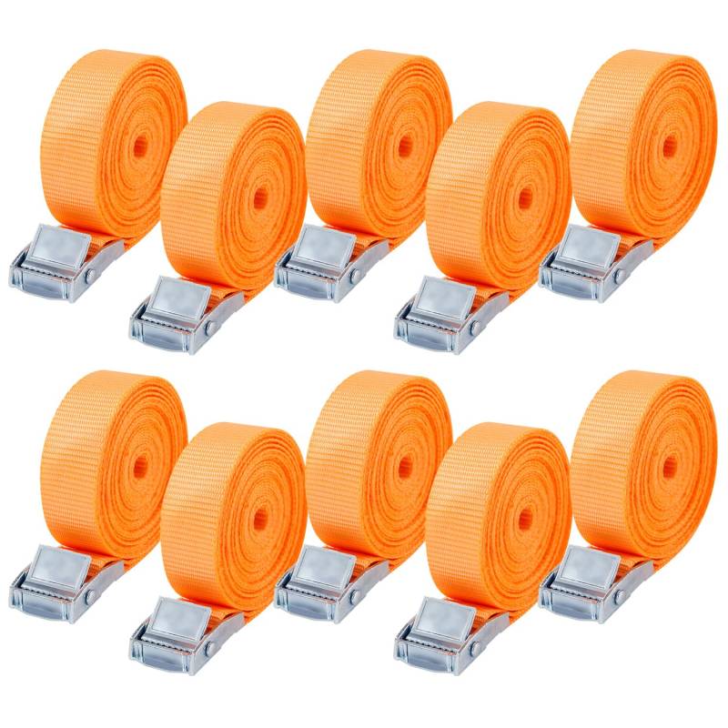 10 Stück Spanngurt,Zurrgurt,25 mm x 4 m,Spanngurte mit Klemmenschlössern,Wirtschaftlich und anwendbar,entsprechen DIN EN 12195-2,Für Fahrräder,Trolleys und Motorradkoffer（Orange） von BUCOMTU