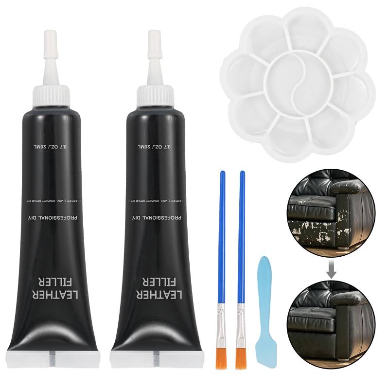 BUDOCI Leder Reparatur Schwarz Set, Mixbar Fiussigleder Reparatur Creme Set Schwarz Leder Repairing kit für Auto Lederlenkrad Sofa Jacke Geldbörse Gürtel Schuhe Kunstleder Kratzer Risse von BUDOCI