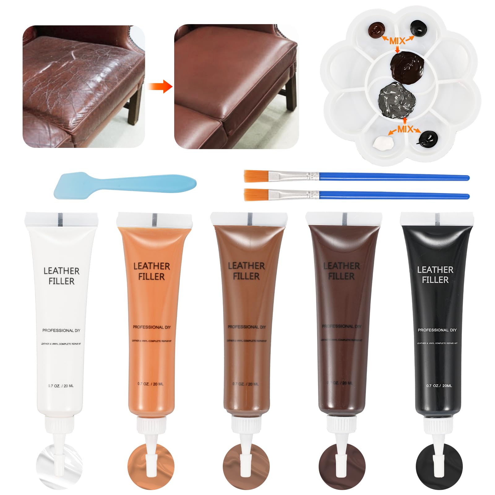 BUDOCI Leder Reparatur Set mit 5 Farben, Braun Mixbar Fiussigleder Reparatur Creme Set Schwarz Leder Repairing kit für Auto Lederlenkrad Sofa Jacke Geldbörse Gürtel Schuhe Kunstleder Kratzer Risse BUDOCI Leder Reparatur Set mit 5 Farben, Braun Mixbar Fiussigleder Reparatur Creme Set Schwarz Leder Repairing kit für Auto Lederlenkrad Sofa Jacke Geldbörse Gürtel Schuhe Kunstleder Kratzer Risse von BUDOCI